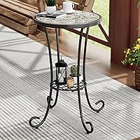 Christopher Knight Home Glady Bohemian Outdoor Round Side Table with Ceramic Tile Top & Curved Metal Frame - Patio Bistro Accent