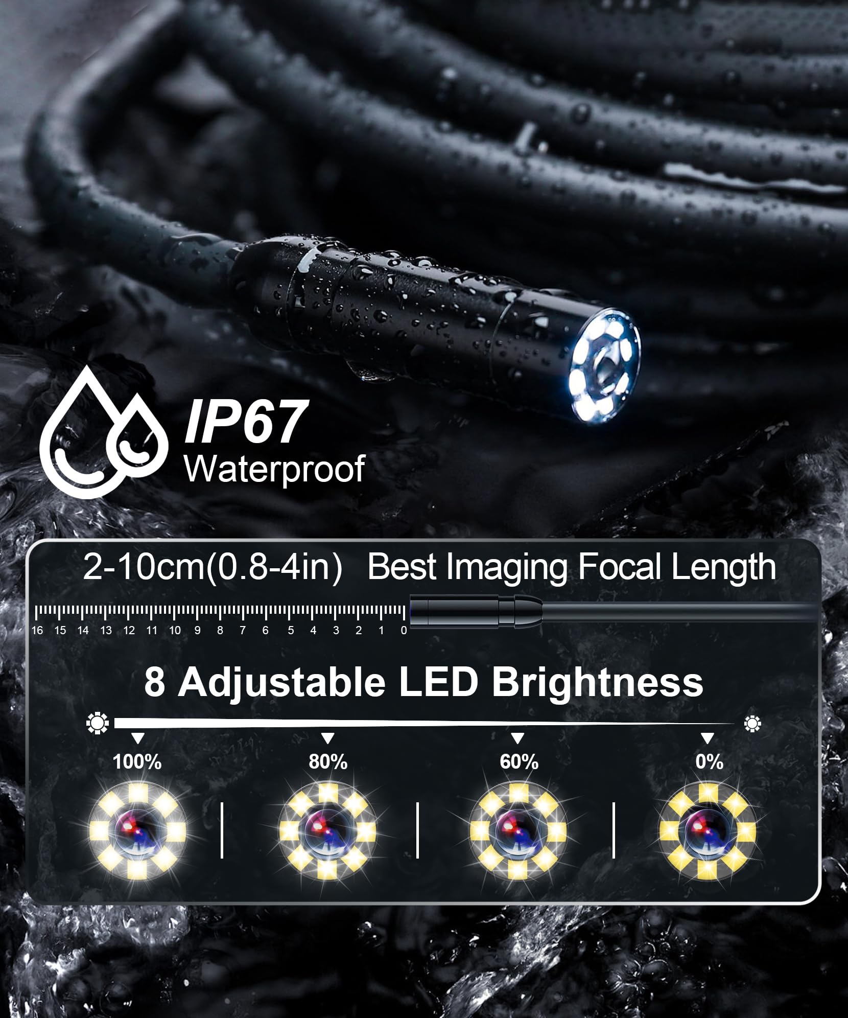 Cámara endoscopio industrial con luz, pantalla LCD de 4.3 pulgadas, cámara digital HD de mano, impermeable, cámara de inspección de alcantarillado con 8 luces LED, cable semirrígido de 16.5 pies