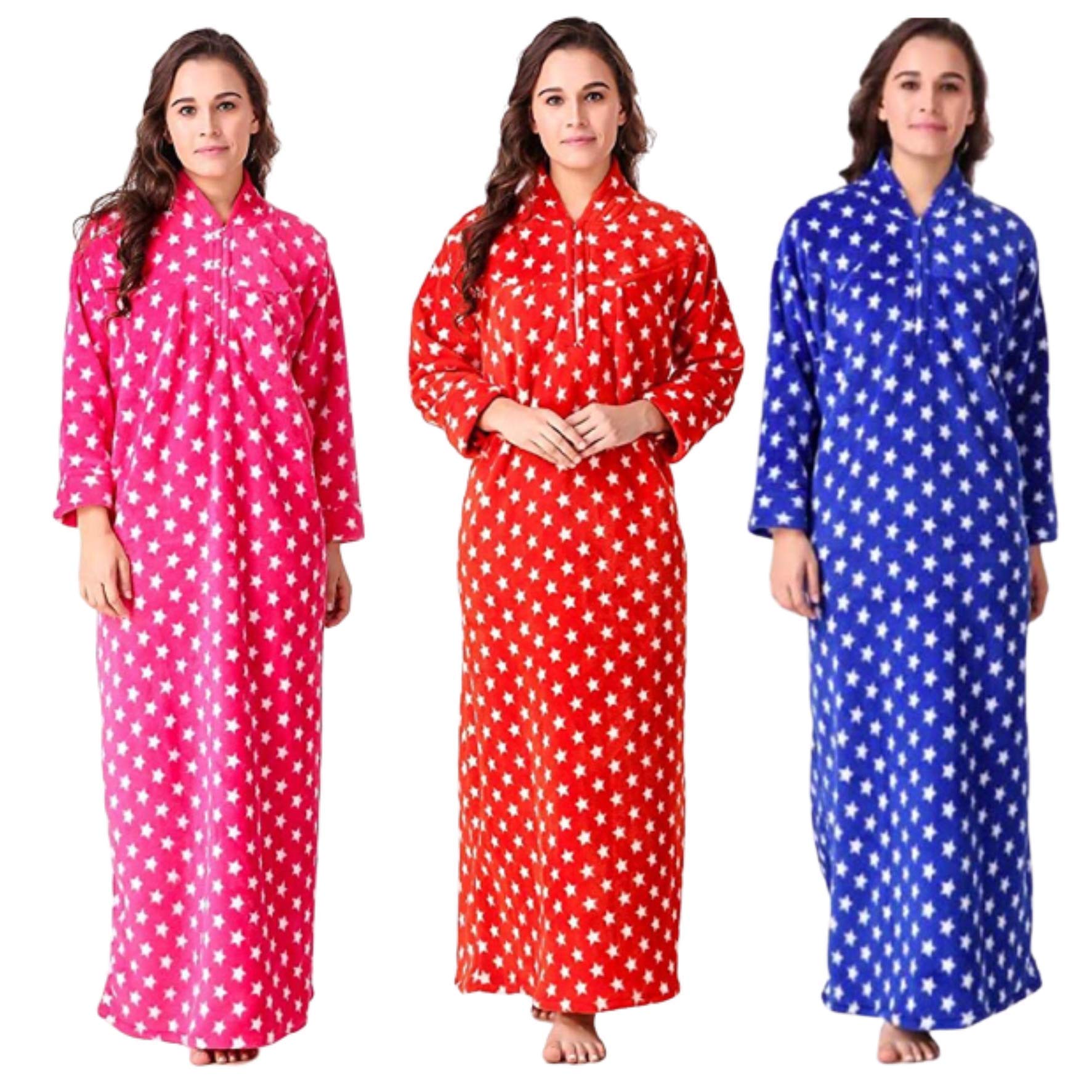 cierge Women's Maxi Full Length Woollen Nighty (Multicolour; Free size) Pack of 3-picture-14