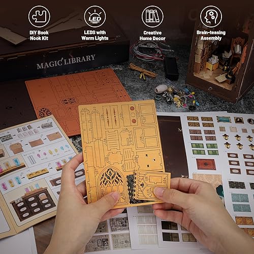 CSYY Book Nook Kit, DIY Maison de Poupée Miniature Kit de Maison avec Meubles en Bois et Lumière LED Monde Magique - 5