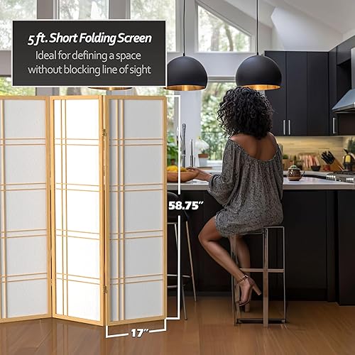 Miniatura 5 de Oriental Furniture Pantalla Shoji de doble cruz de 5 pies de alto natural 4 paneles