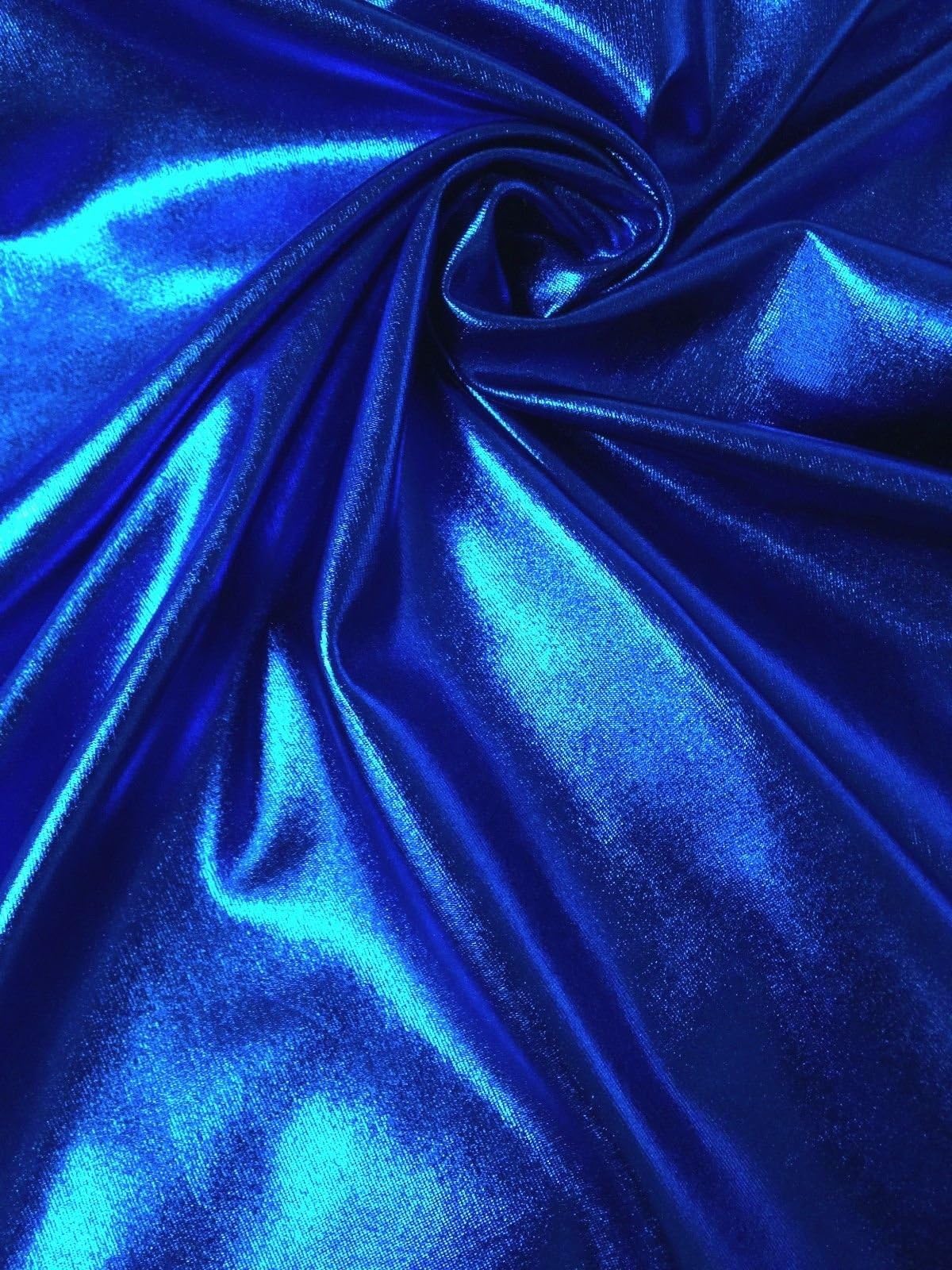 Metallic Shiny All Over Foil Stretch Polyester Spandex Fabric by The Yard (Royal)