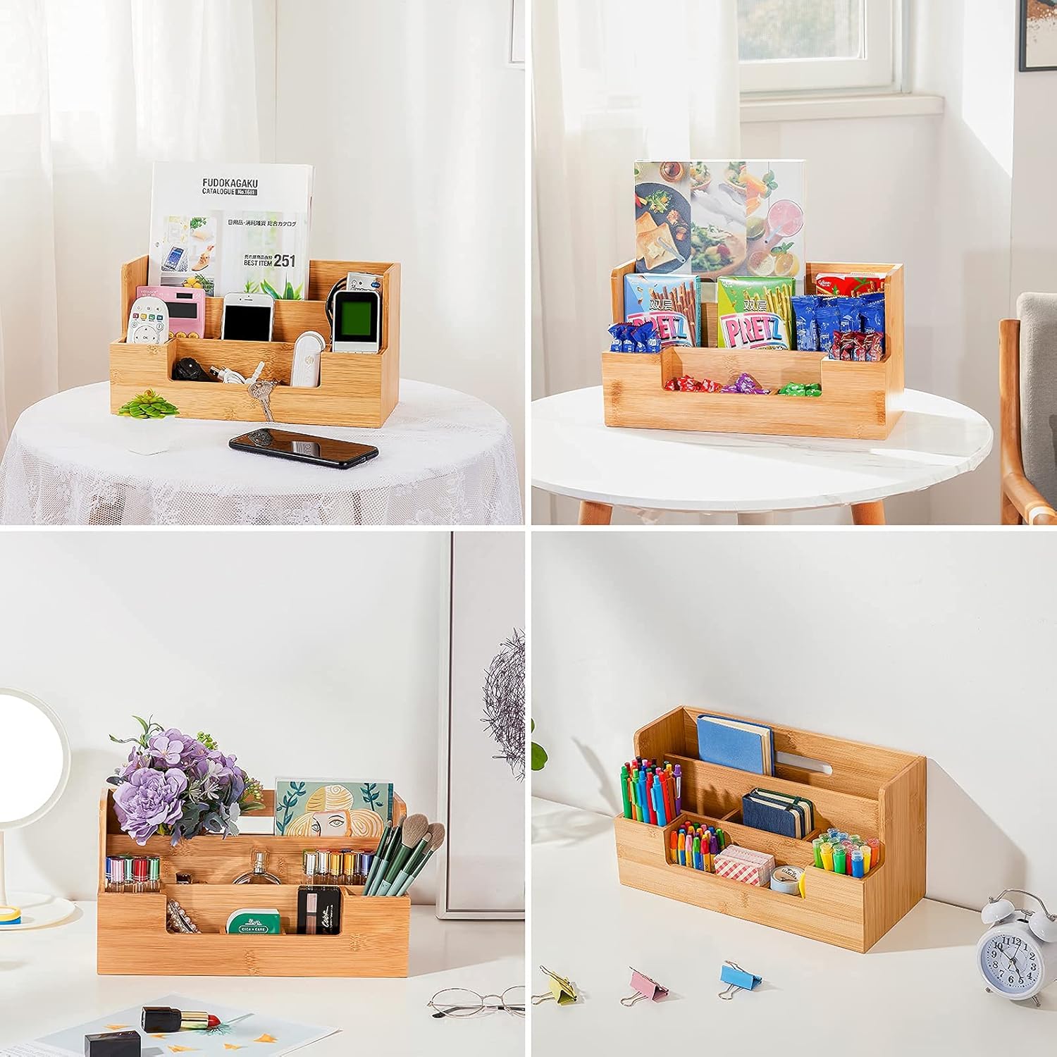 Marbrasse Bamboo Desk Organizer with Handle, Office Supplies Desk organizers and Accessories, All-in-One Desk File Organizer with Pencil Holder, 9 Compartments Storage Caddy : Office Products