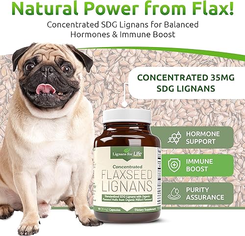 Miniatura 9 de Lignans for Life Lignanos de linaza para perros y personas, 15 mg - 90 cápsulas - Apoyo hormonal natural