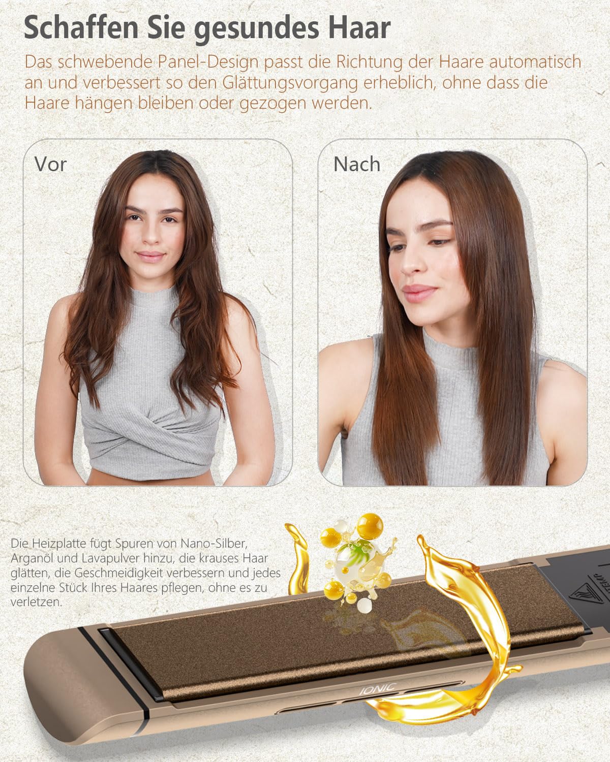 KUSNCA Ionen Glätteisen, 2 IN 1 Haarglätter Locken und Glätten | Doppelseitige Ionentechnologie und Keramikplatte, Anti-Frizz-und Glanz-Effekt,Temperatur(110-230℃)Heim-und Reisepaket,Gold