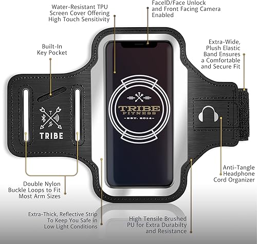 Miniatura 3 de TRIBE - Brazalete portateléfono para correr compatible con dispositivos iPhone y Galaxy diseño deportivos para mujeres hombres correr trotar caminar
