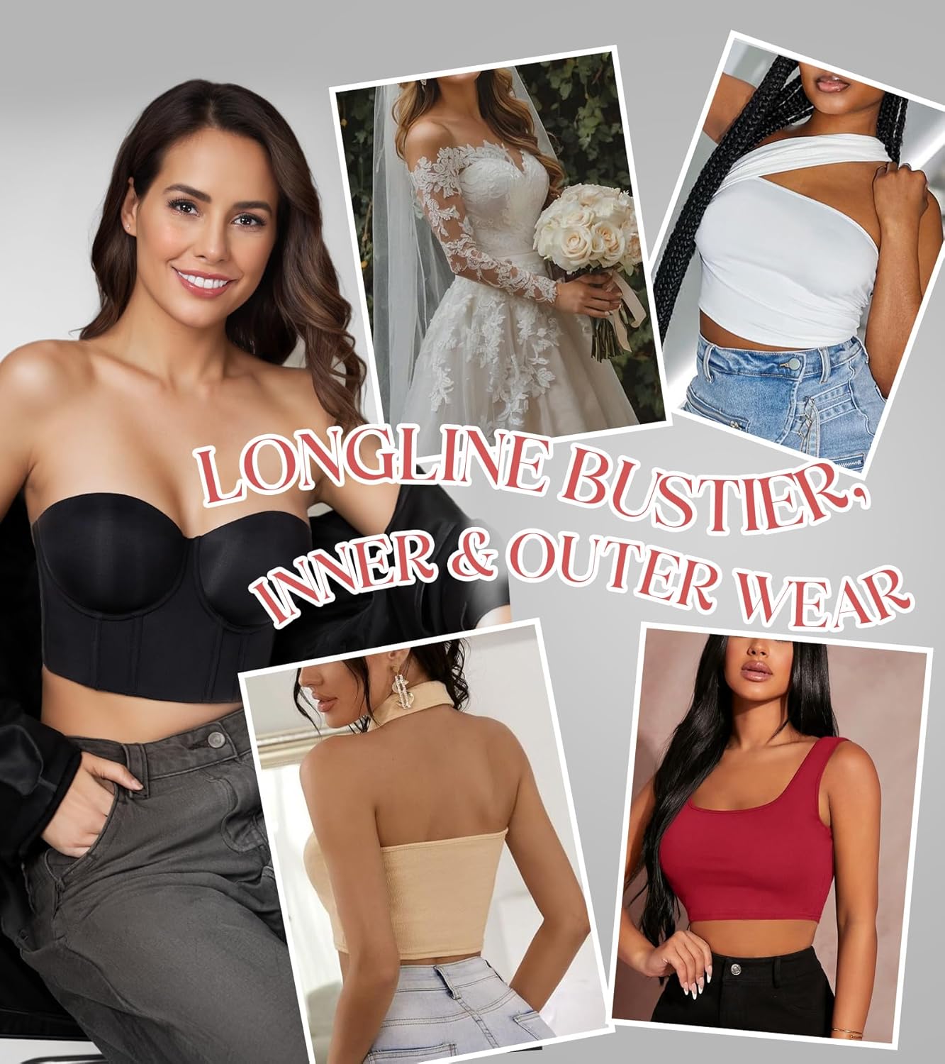 Lemorosy Women's Longline Strapless Bra Full Coverage Bustier Anti Slip Underwire Full Figure Plus Size Corset Top - Image 6