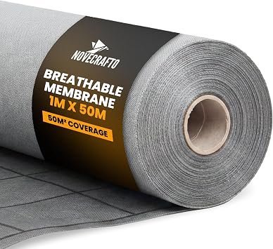 NOVECRAFTO Breathable Roofing Membrane, 1m x 50m 50m  - 120 GSM, 3-Layer Vapor Permeable Roofing Felt Underlay, BBA & CE Approved - Professional Grade Membrane for Sheds, Pitched Roofs & Garages