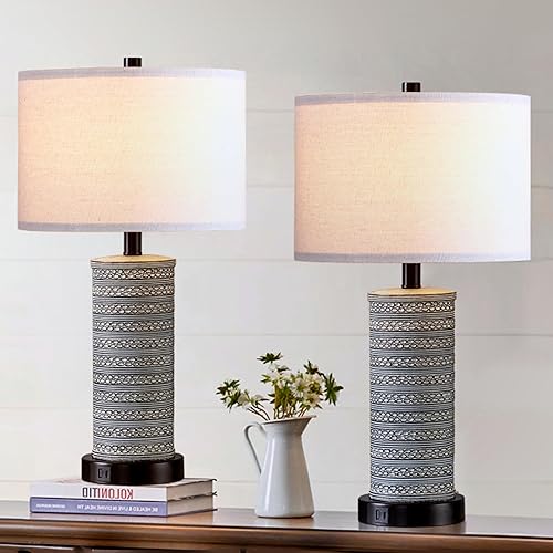 Miniatura 1 de Kyrid Famhouse - Juego de 2 lámparas de mesa de 23 pulgadas para sala de estar, lámparas de noche de control táctil de 3 vías con puertos USB y