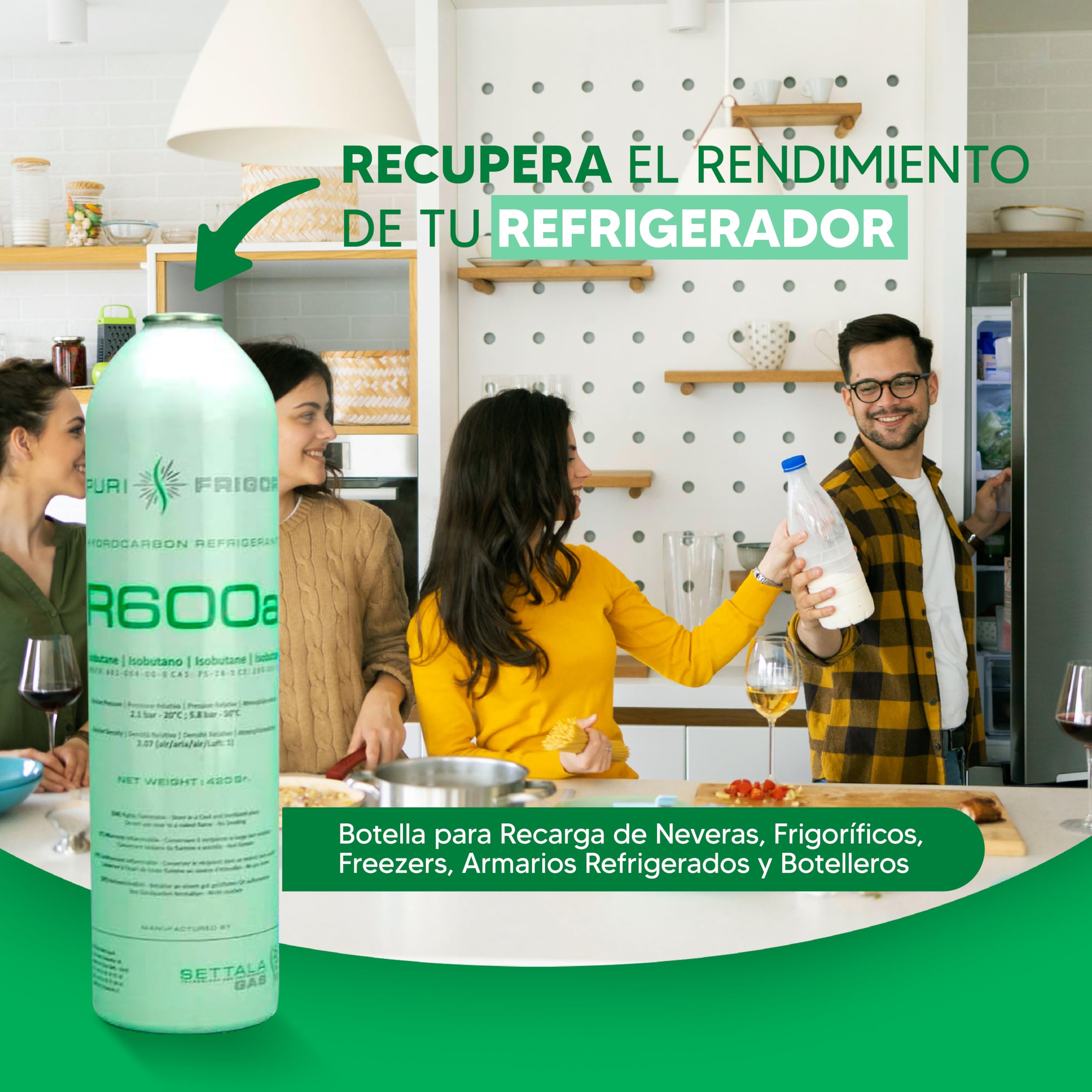 Reporshop - Kit di Ricarica Refrigerante - 1 Bombola da 420 g di Gas Refrigerante R600a - Valvola di Servizio - Tubo di Carica - Compatibile con Frigoriferi, Freezer, Armadi Freddi…