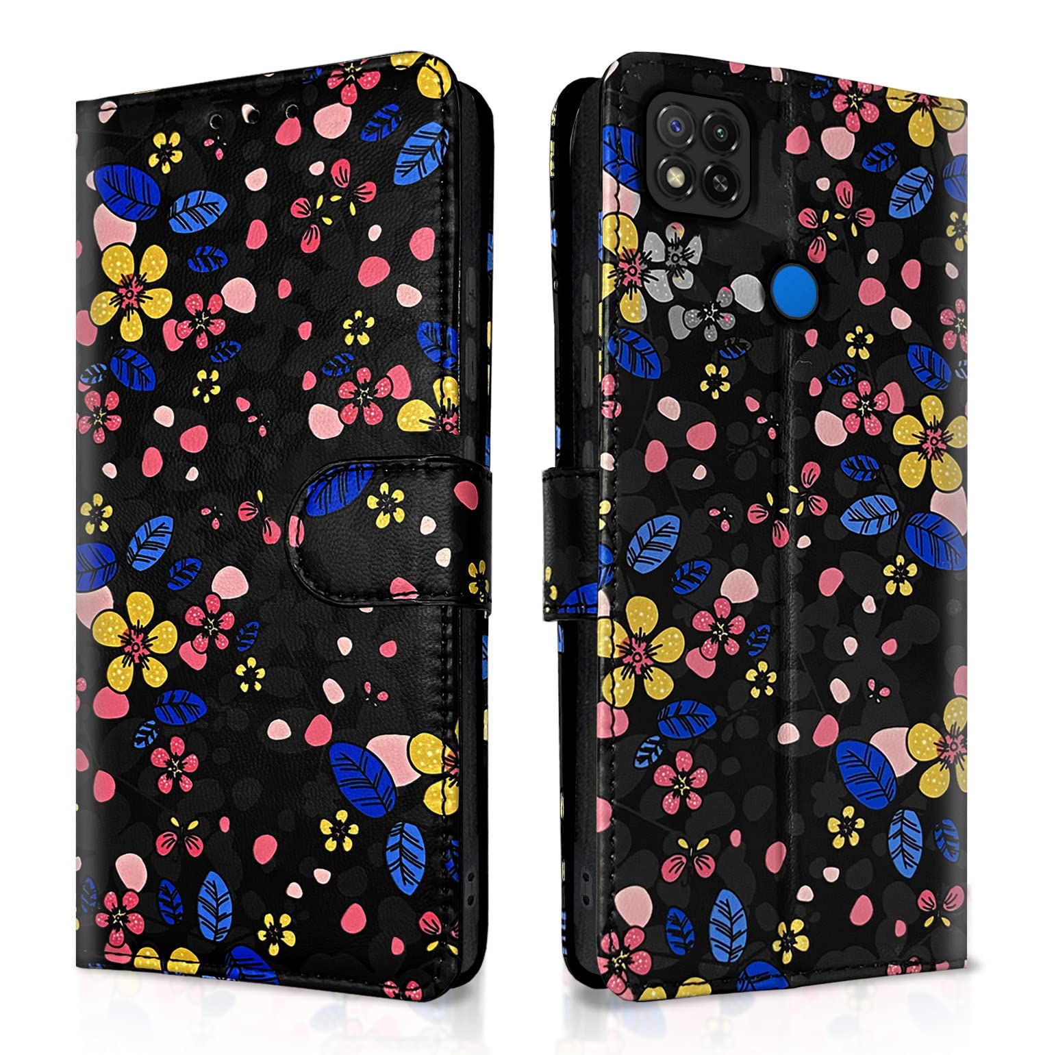 Pikkme Mi Redmi 10A / 10A Sport/Redmi 9 / Redmi 9 Activ / 9C / Poco C31 Flip Cover for Girls Leather Finish | Inside TPU with Card Pockets | Wallet Stand and Shock Proof | Flip Case (Black Flower) (B0C2KBS134) Amazon Price History, Amazon Price Tracker