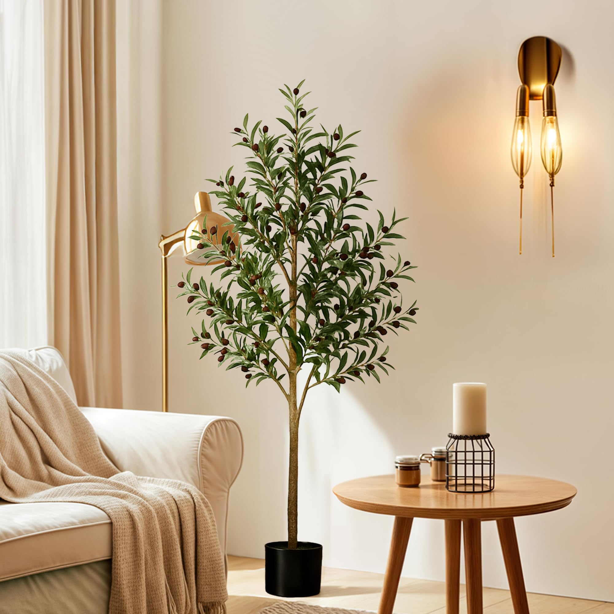 Decor & More Artificial Olive Tree, 5FT Potted Faux Tree for Home Decoration, Artificial Big Plants for Home Decor, Artificial Tree for Living Room with Realistic Trunk, Branches & Leaves, with Pot-image-18