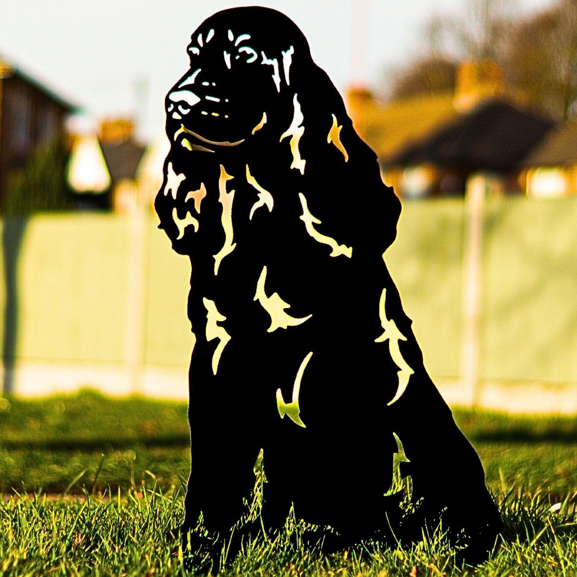Logi Black Painted Working Springer Spaniel Garden Ornament Christmas Dog Lover Gift Black English Gordon Setter Related Statue Figure Metal Home Decoration Sculpture (Black Painted)