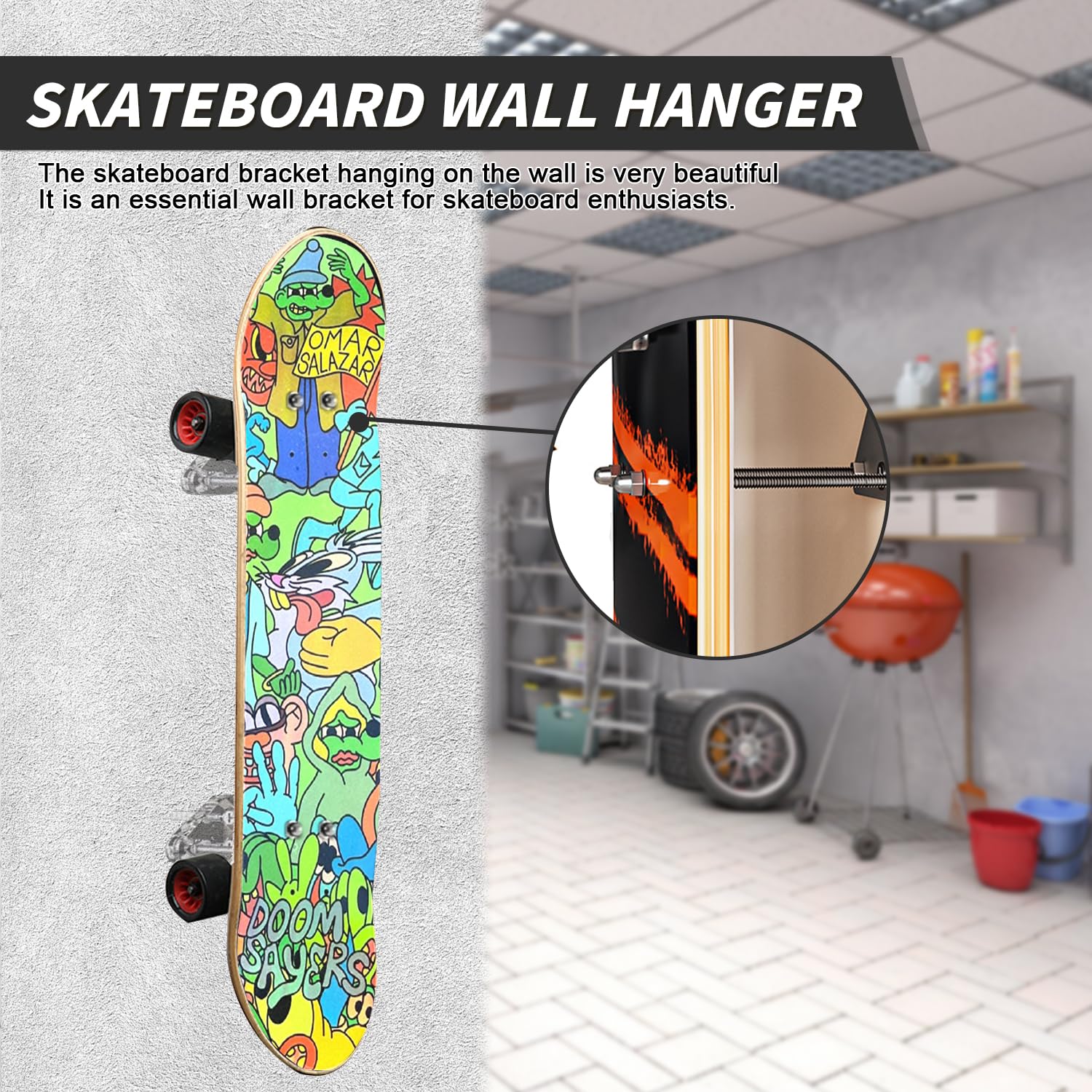 Soporte Pared Skate, Soporte para Monopatín, Soporte de Pared para Snowboard, Ski Storage Racks para Skateboard Longboard Almacenamiento de Exhibición, Scrílico, 2 Piezas, Transparente