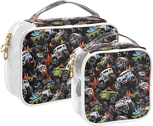Kawaii Truck Clear Toiletry Bag for Traveling,2 Pack Makeup Cosmetic Bag with Zipper,Travel Bag for Toiletries,Travel Essentials 21215055