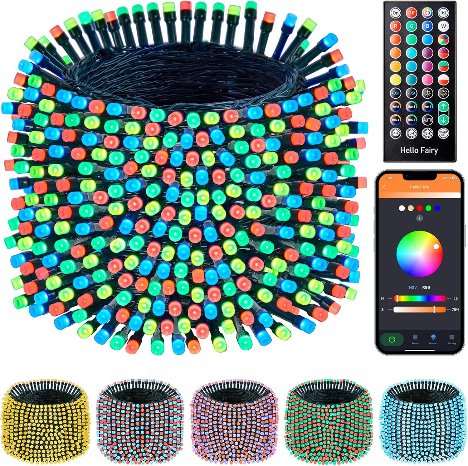 Minetom Color Changing Christmas Lights Outdoor, 198Ft 600 LED Smart RGB String Lights App Controlled, Dimmable Timer Twinkle Christmas Tree Lights, Xmas Tree Lights Plug in for Xmas Tree Party Decor