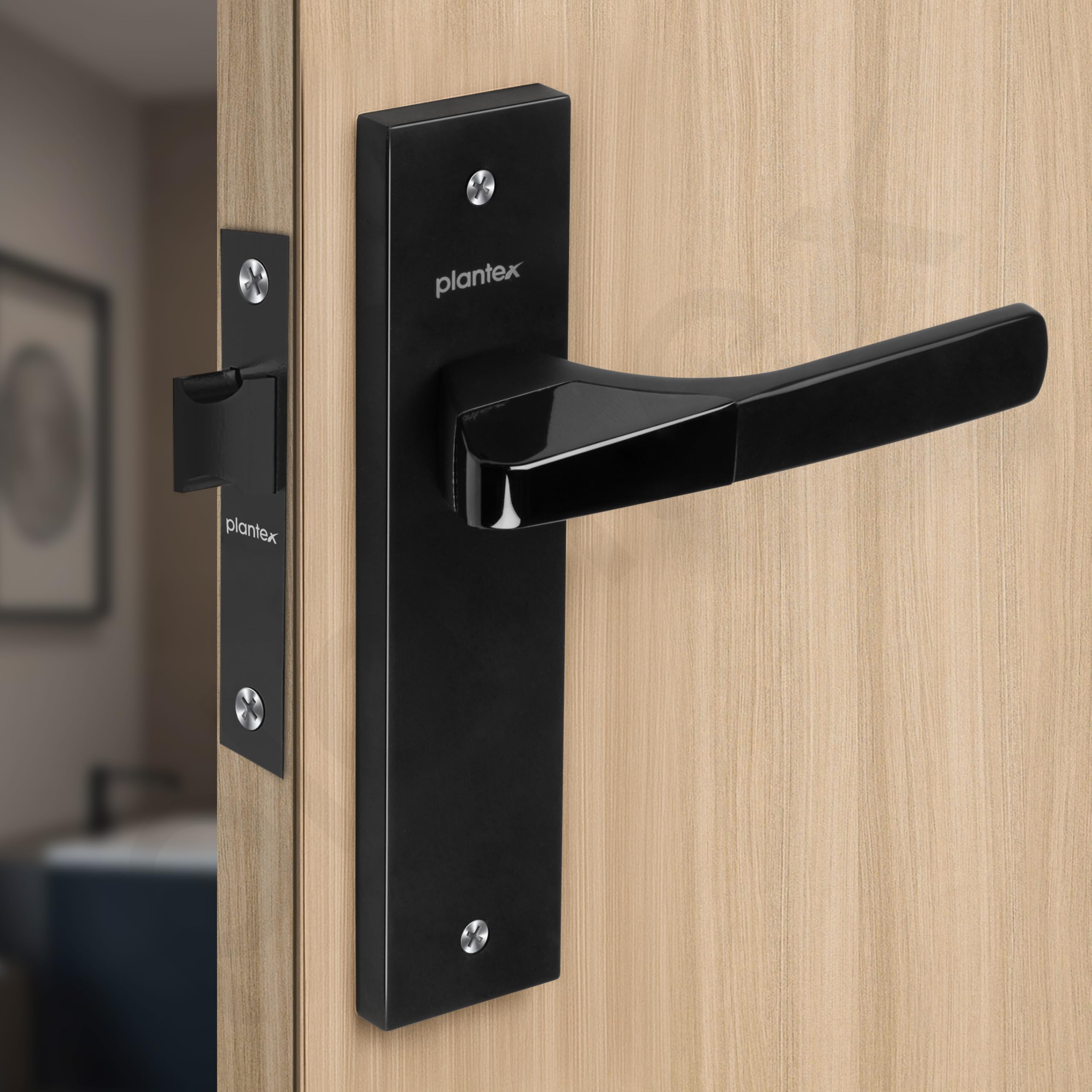 Plantex Heavy Duty Door Lock โ Bathroom Door Lock/Mortise 8inch Keyless Plate Handle Set for Home/Bathroom/Store Room/Balcony/Office with Baby Latch (8114, DC-Black & Z-Black) 2