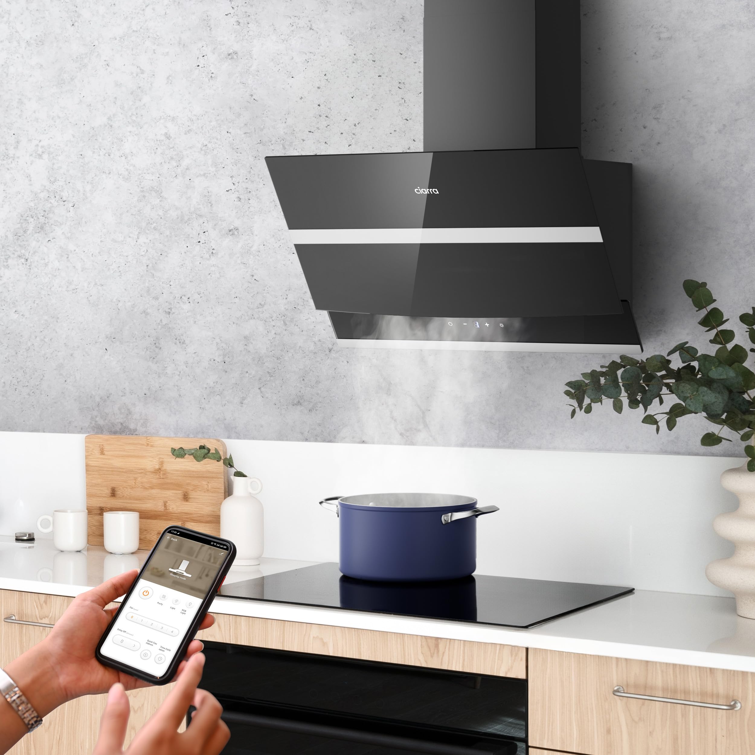 CIARRA Kopffreie Schräghaube Dunstabzugshaube 60 cm 650 m³/h Touch Control Dimmbar LED-Beleuchtung