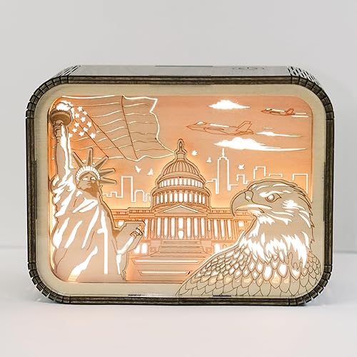 Lámpara creativa de talla de madera con carga USB de 5 V, interruptor de control táctil, águila y estatua de la libertad, regalos