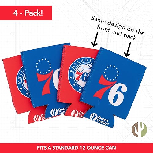 Miniatura 2 de Desert Cactus Philadelphia 76ers Can Insulator - Enfriador de bebidas, paquete de 4 soportes de espuma de la NBA (paquete de 4 latas) (Philadelphia