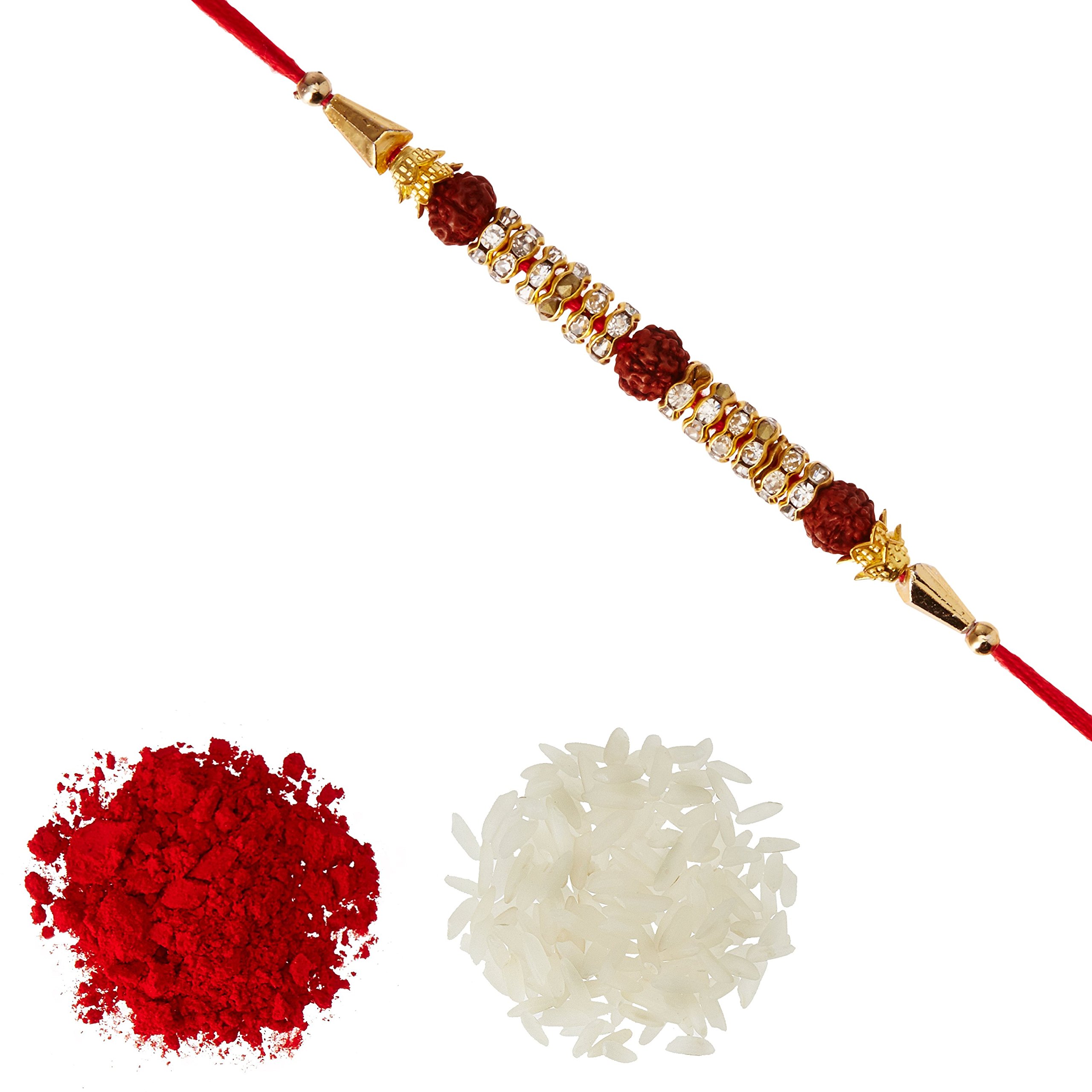 Aheli Fancy Rudraksha AD Ring Rakhi with Roli Chawal Tilak For Men Boys (Golden) (R17453RA) (B07FCMBPMM) Amazon Price History, Amazon Price Tracker