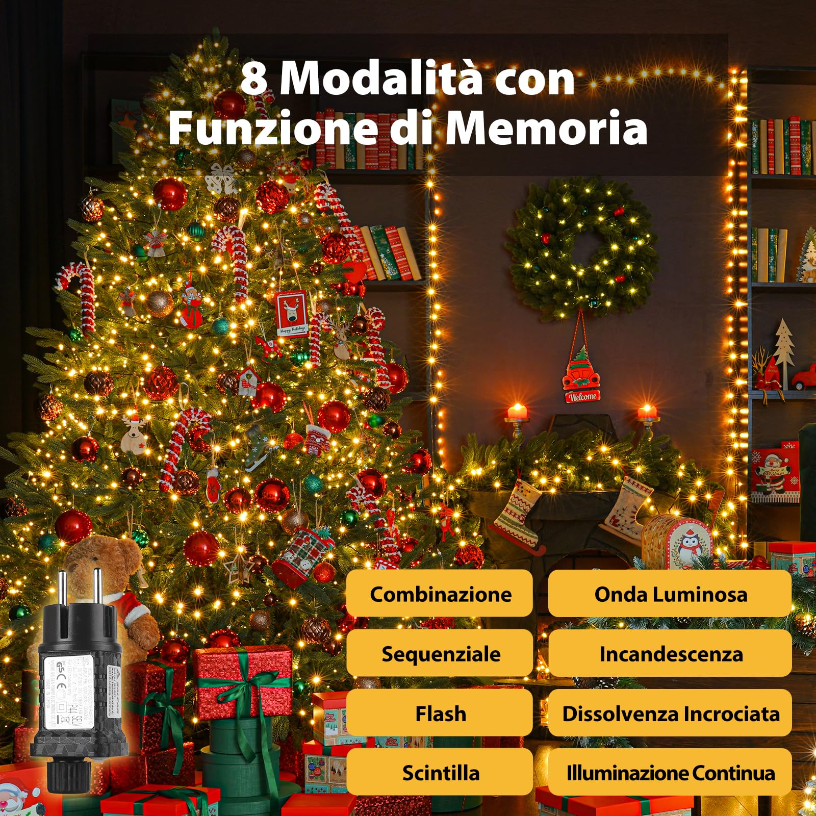 SALCAR Catena luminosa con 1330 LED, 80 m, per albero di Natale, 31 V, per esterni, con telecomando, impermeabile, 8 modalità e memoria per interni, giardino, balcone, albero di Natale, bianco caldo