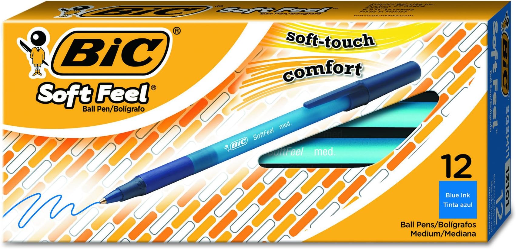 BIC SGSM11-BLUE Soft Feel Ball Pen, Medium Point (1.0 mm), Blue, 12