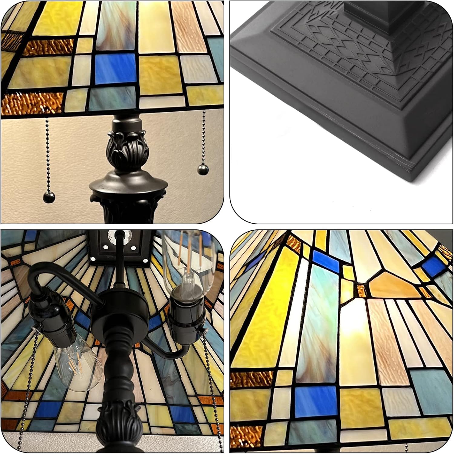 Capulina Tiffany Lamp Stained Glass Floor Lamp 2-Light 16X16X63 Inches Yellow Blue Antique Tiffany Style Standing Floor Lamp for Living Room Bedroom Home Office