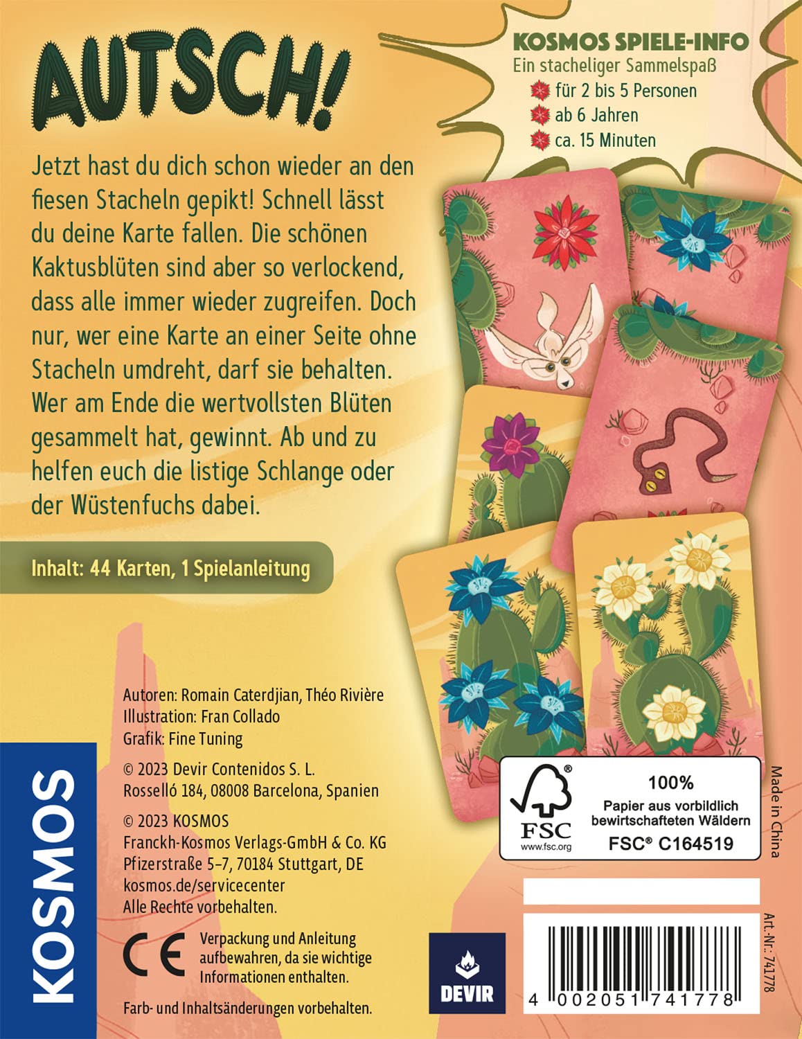KOSMOS 741778 Autsch! Das schnelle Kartenspiel fr Freunde, Kinder und die  ganze Familie, fr 2-5 Personen, ab 6 Jahre, Sammle die wertvollsten Kaktus-Blten  ohne Dich zu piksen: Amazon.de: Spielzeug