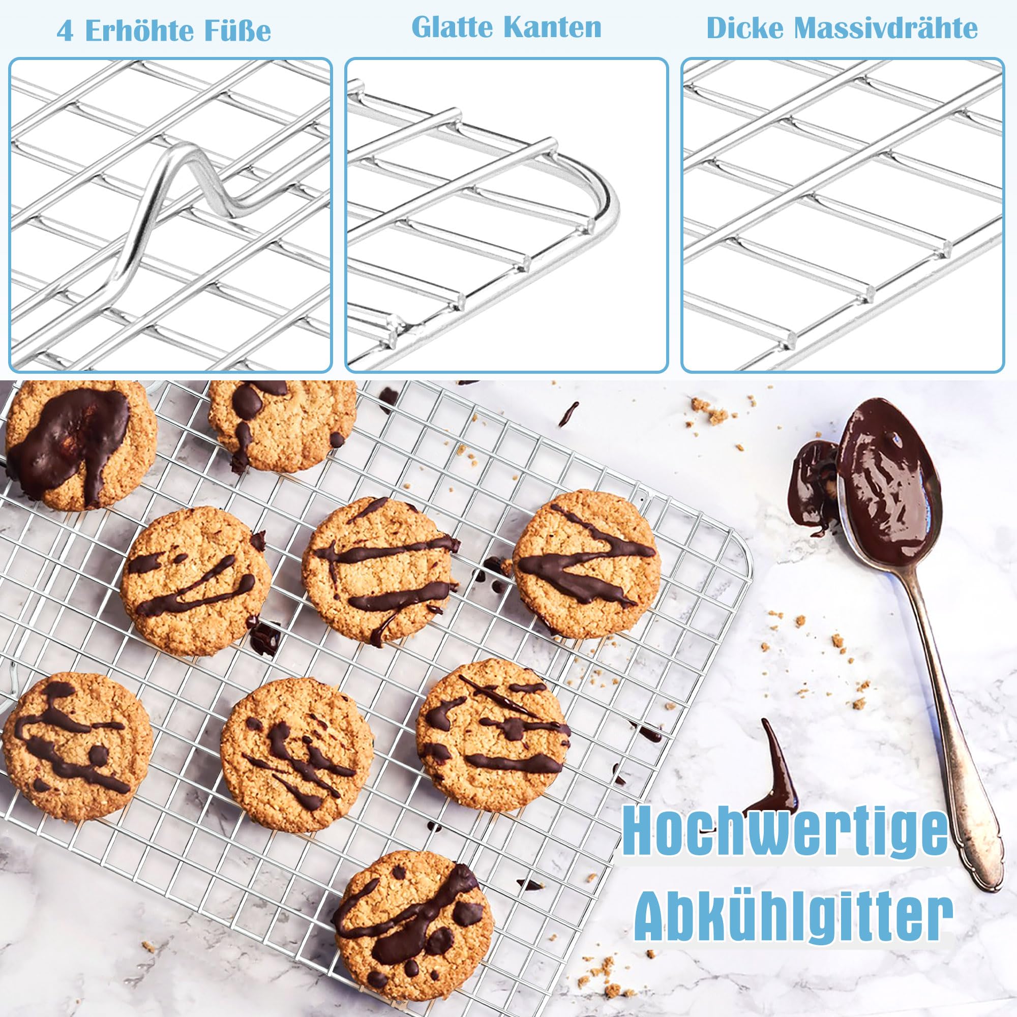 HaWare Teglia da forno con griglia di raffreddamento, in acciaio inox, piccola teglia da forno con griglia di raffreddamento, 26,4 x 20,5 x 2,5 cm, rettangolare, con griglia per torte, lavabile in