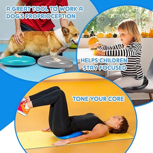 Miniatura 6 de Sotiff 4 Pcs Wiggle Seat Flexible Inflated Wobble Cushion Stability Balance Pad Balance Disc Sensory Seat for Kids Men Women Physical Therapy