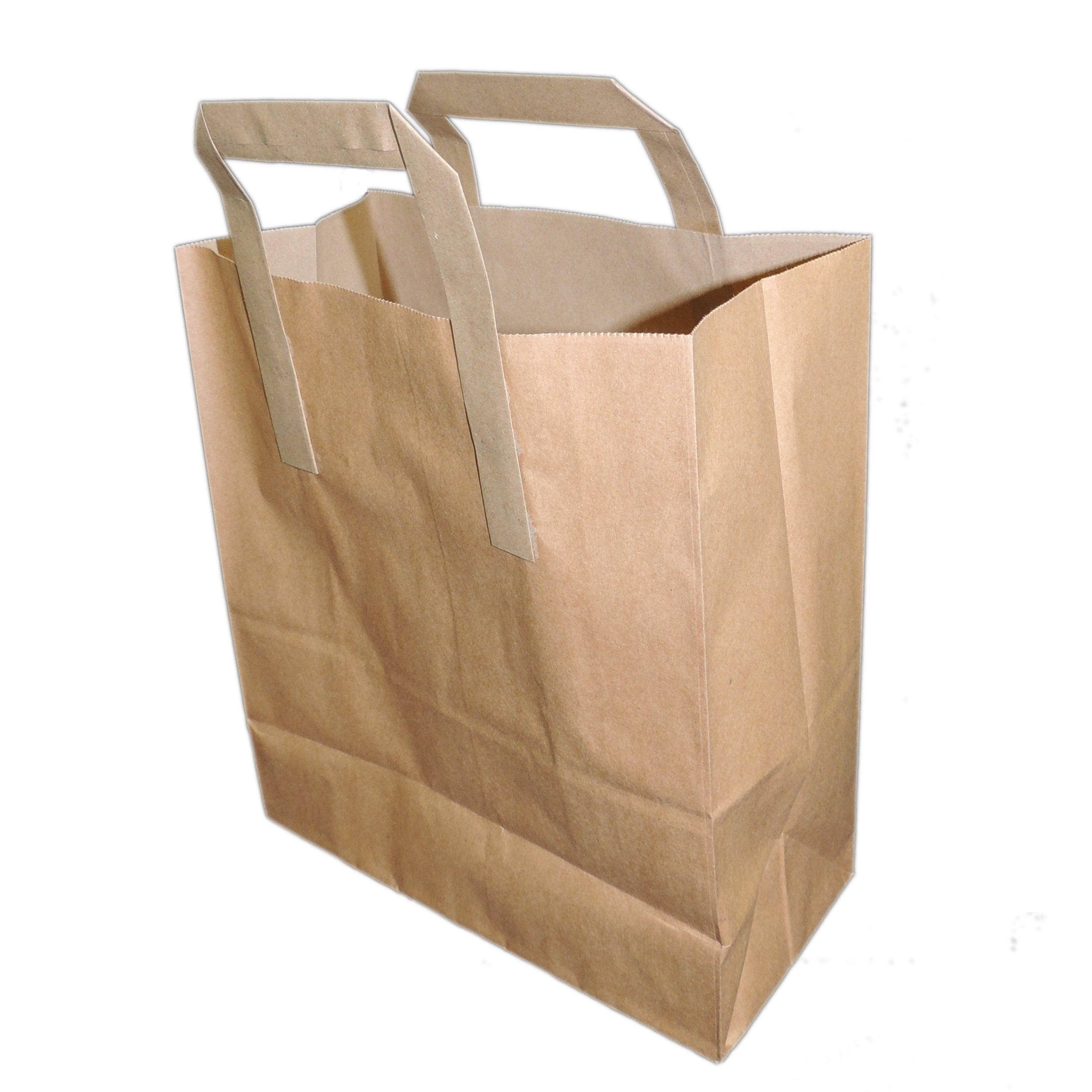 EPOSGEAREPOSGEAR Medium 8.5" x 13" x 10" (WxW+GxH) (216mm x 330mm x 254mm) Brown Pure Kraft Paper SOS Takeaway Food Grocery Carrier Bags with Flat Handles (500)