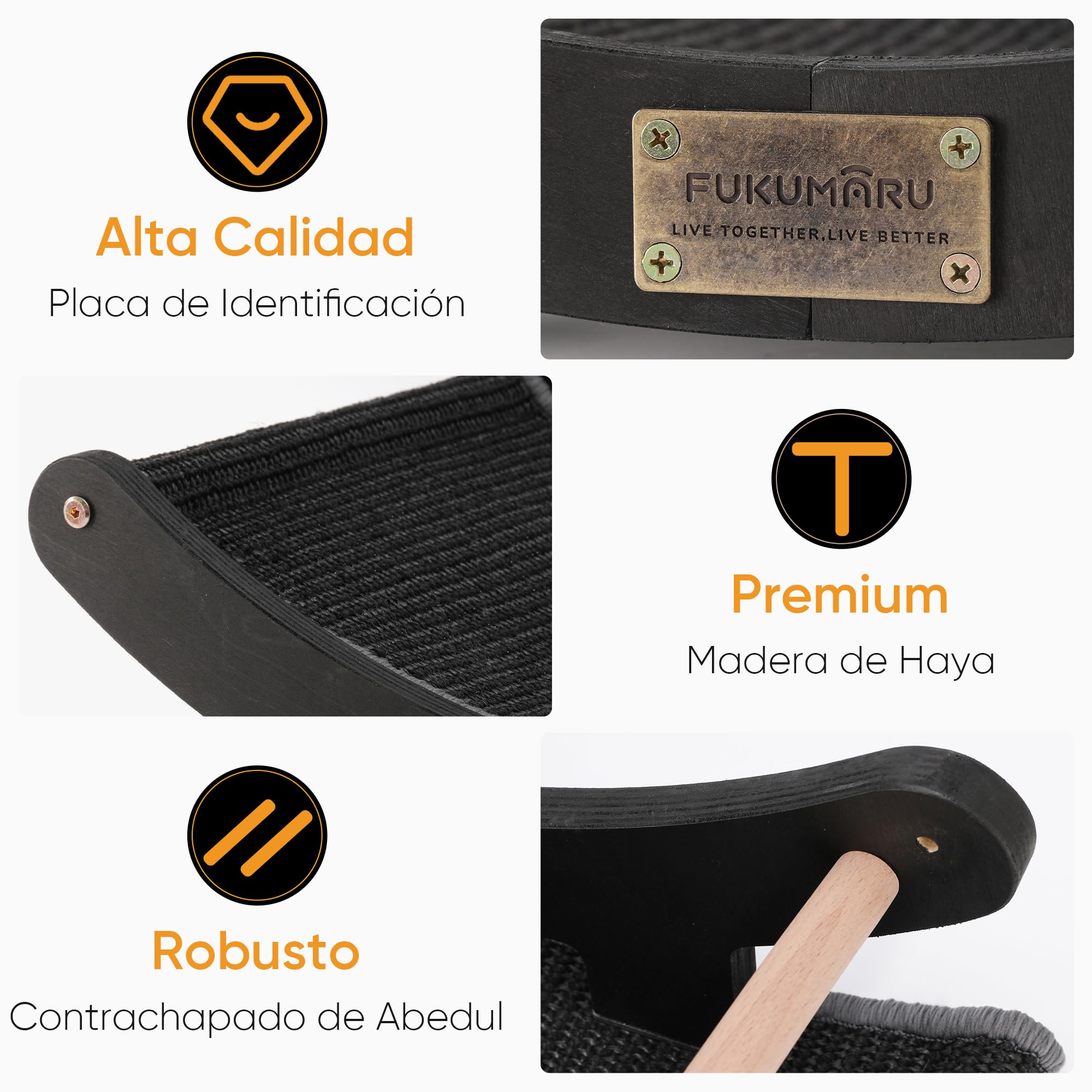 FUKUMARU Rascador de sisal en Madera, 60 cm Cama rascadora Robusta para Gatos domésticos, Hamaca de sisal 100% Natural, Base de Madera Maciza para Dormir y rascar uñas (Negro)