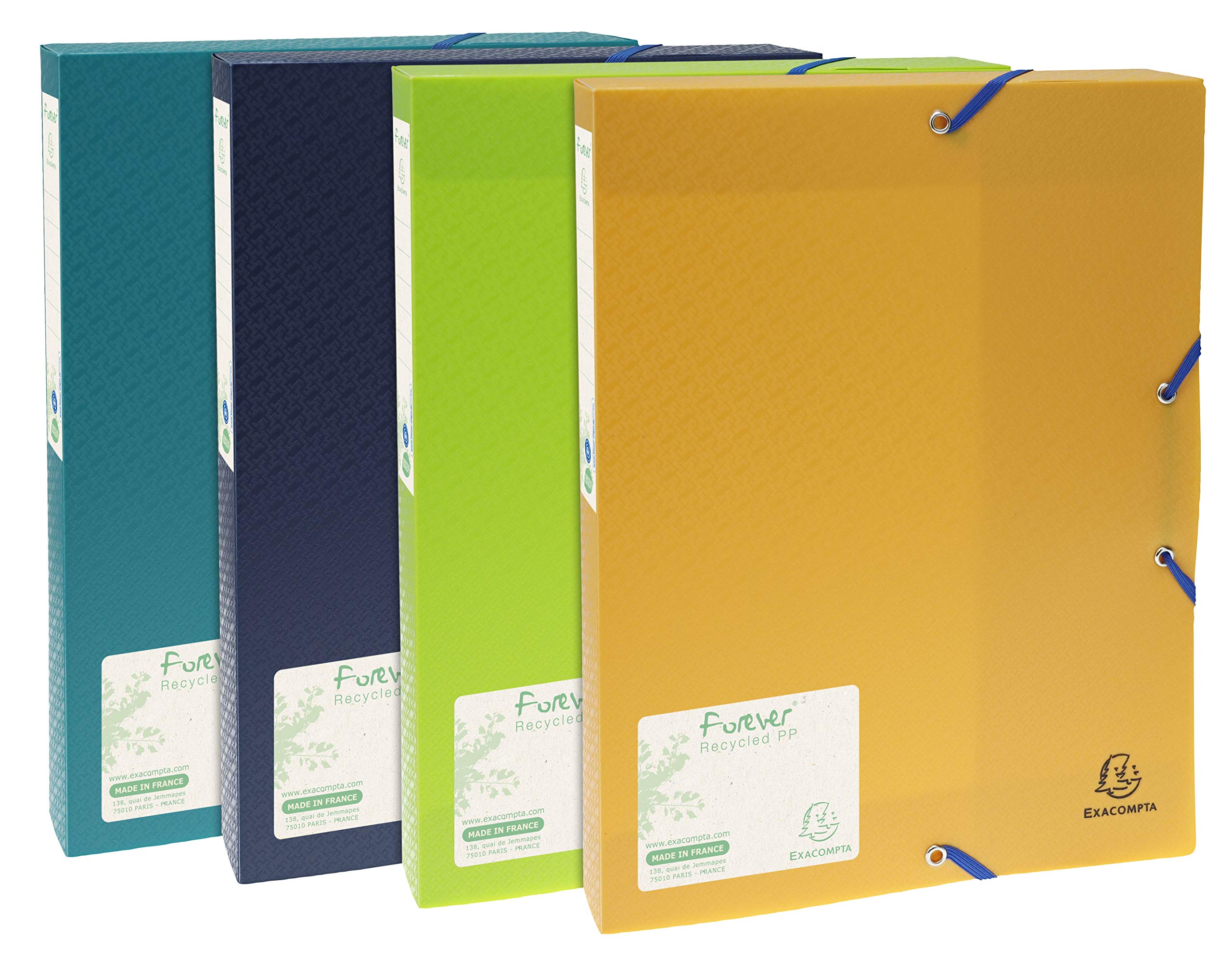 Exacompta 553570 Packung (mit t 8 Archivboxen Forever, umweltfreundlich und robust, Rücken 40mm, aus recycling PP) farbig sortiert, 8 Stück