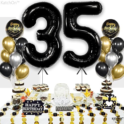 Miniatura 7 de KatchOn, Globos negros gigantes del número 35, 40 pulgadas, decoraciones de cumpleaños de 35 para hombres, decoraciones de cumpleaños de 35 años