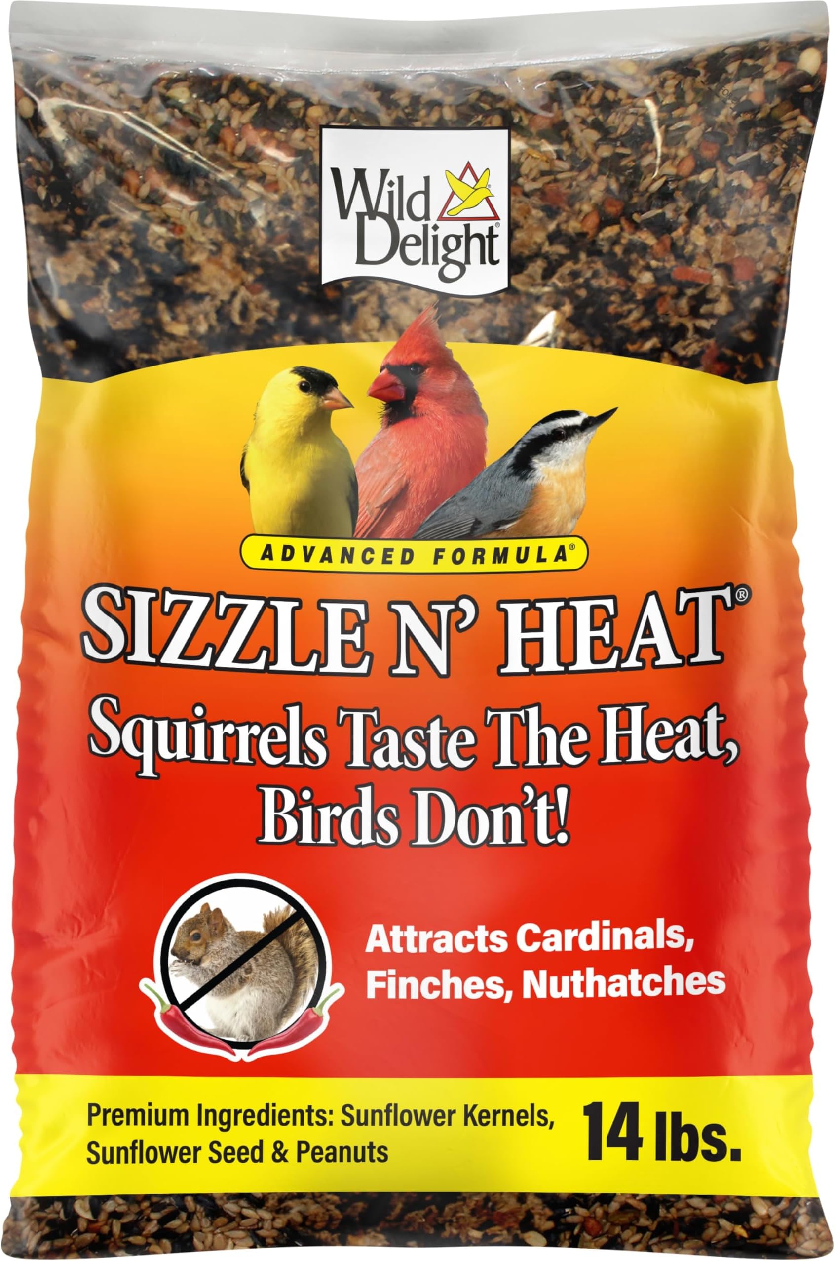 Wild Delight Advanced Formula Sizzle N' Heat Wild Bird Food, Spicy Bird Seed to Deter Squirrels, 14 lbs