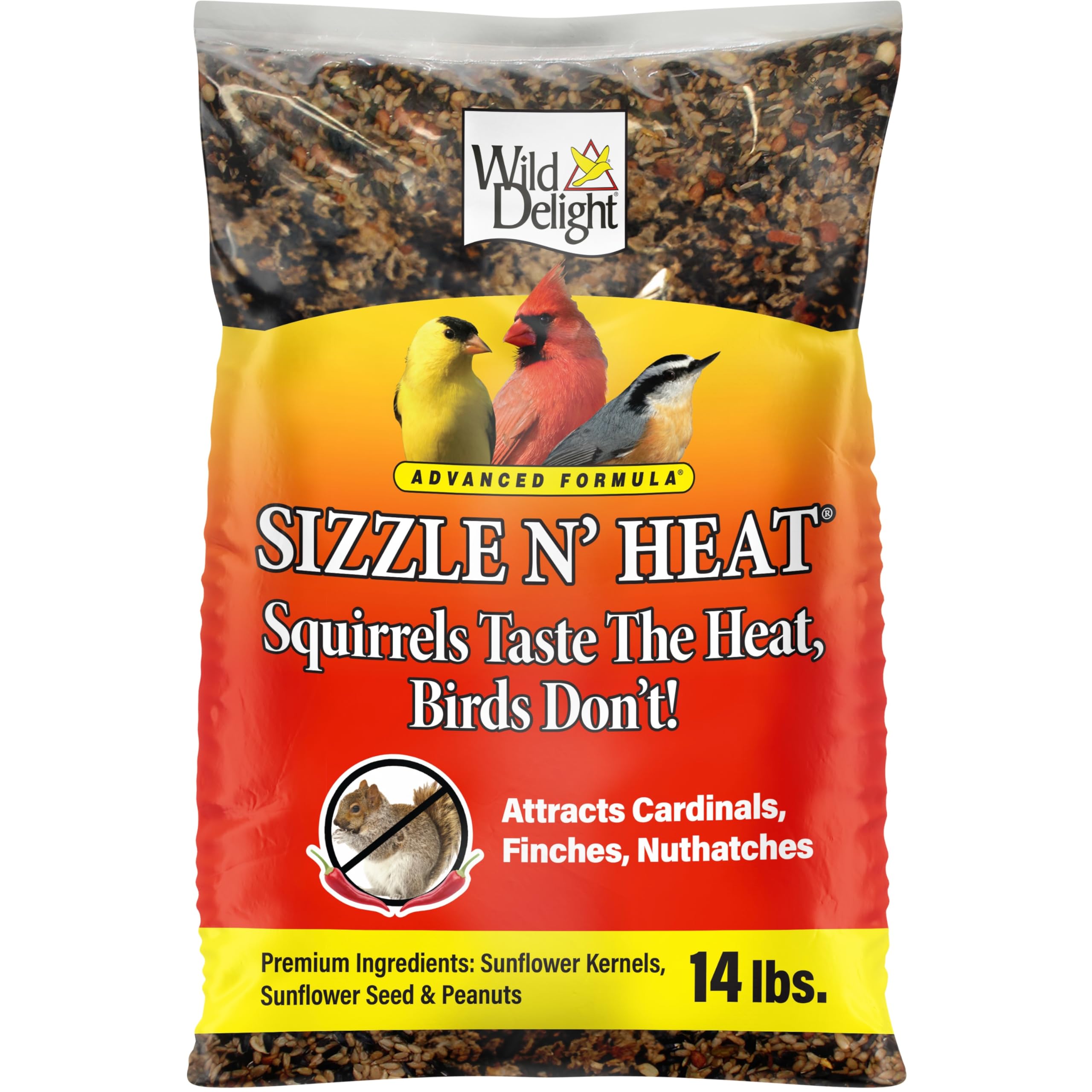 Advanced Formula Sizzle N' Heat Wild Bird Food, Spicy Bird Seed to Deter Squirrels, 14 lbs