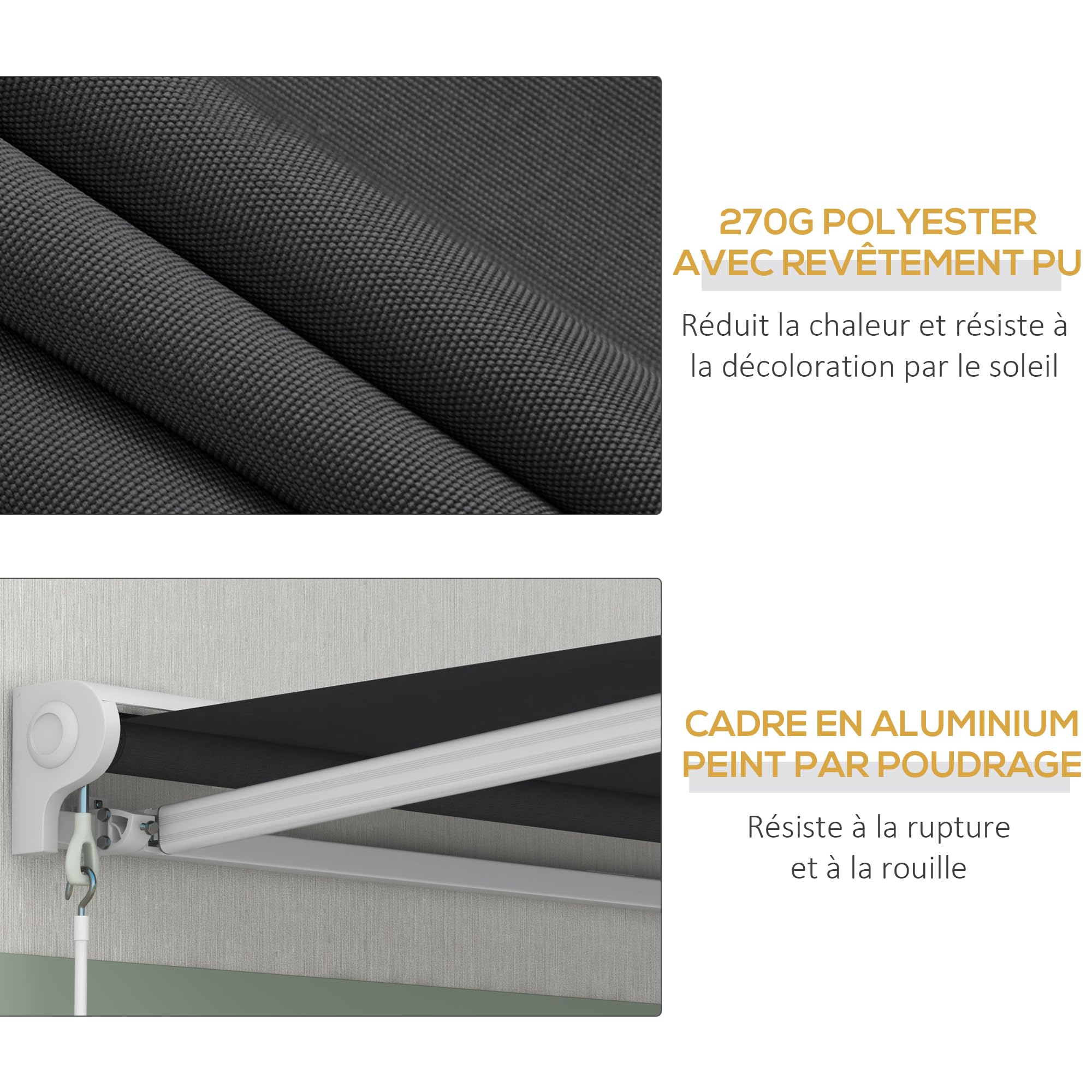 Outsunny Store banne électrique et Manuel rétractable dim. 295L x 250l cm télécommande fournie Aluminium Polyester Haute densité imperméabilisé Anti-UV, Gris
