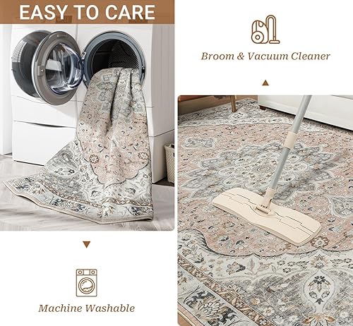 Miniatura 6 de befbee Alfombra lavable de 8 x 10 pies para sala de estar, resistente a las manchas, antideslizante, para dormitorio, alfombra vintage bohemia persa