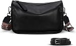 HESHE Leather Crossbody Bag for Women Zippered Pocket Purse Shoulder Purse Travel Cross Body Bag with Wide Strap