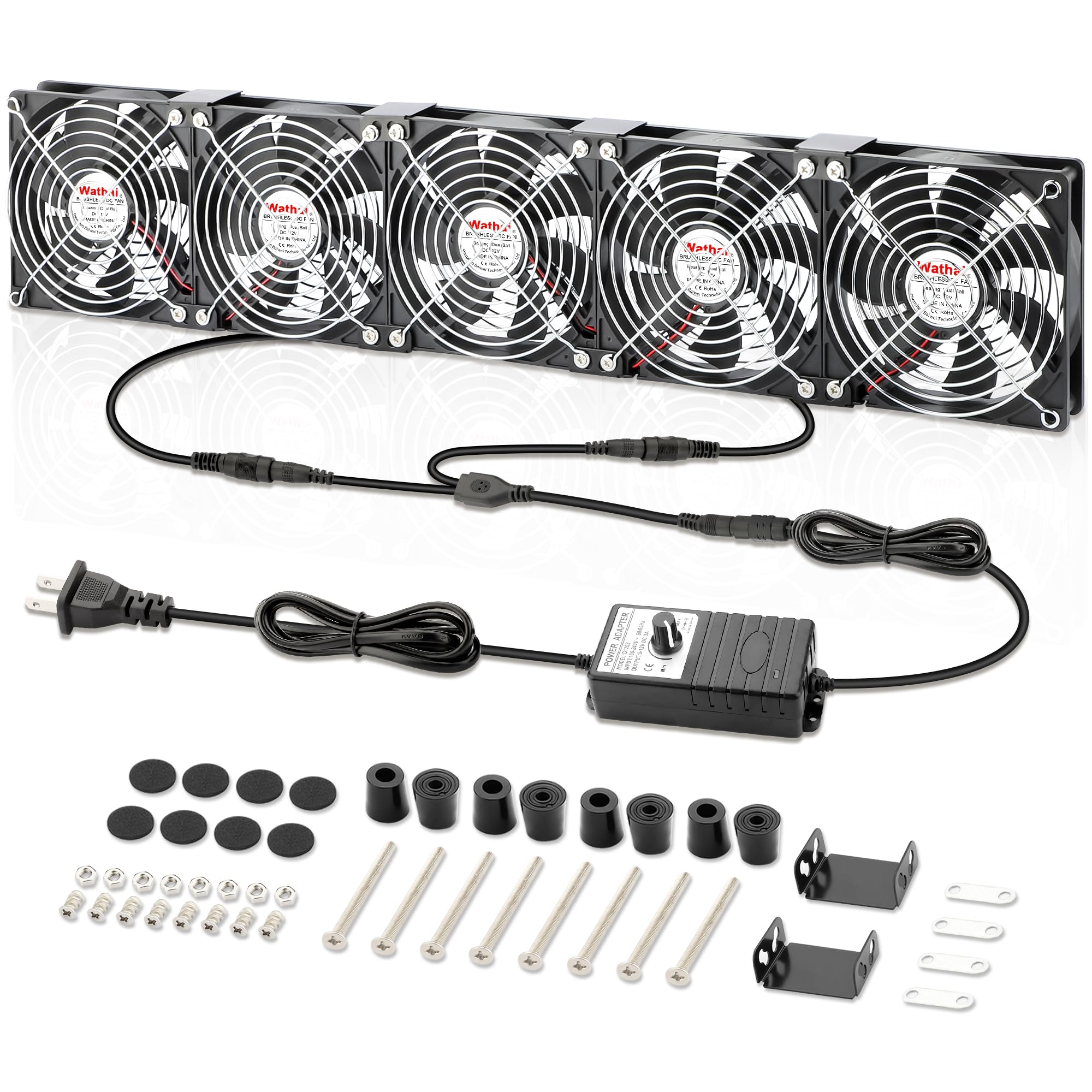 Wathai 5 ventiladores de 120 mm para ordenador con enchufe, rodamientos duales de bolas | Controladores de velocidad para GPU externas, gabinetes de servidores, gallineros y ventilación de ventanas/refrigeración