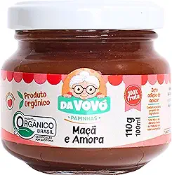 Da Vovó, Papinha infantil de Frutas, 100% Fruta, Orgânica, Sabor Maça e Amora, 100ml