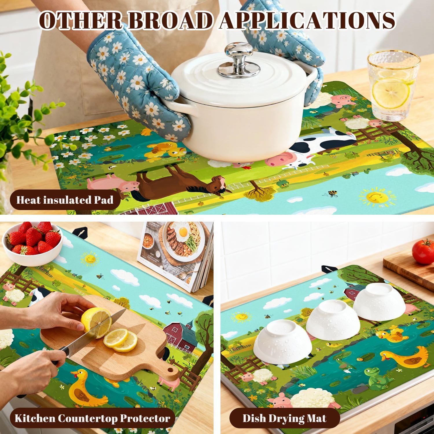 Stove Top Covers for Electric Stove cartoon happy farm animals Glass Cooktop Burner Covers Heat Resistant Protector Kitchen Decor Keep Stove Clean 28''x20''