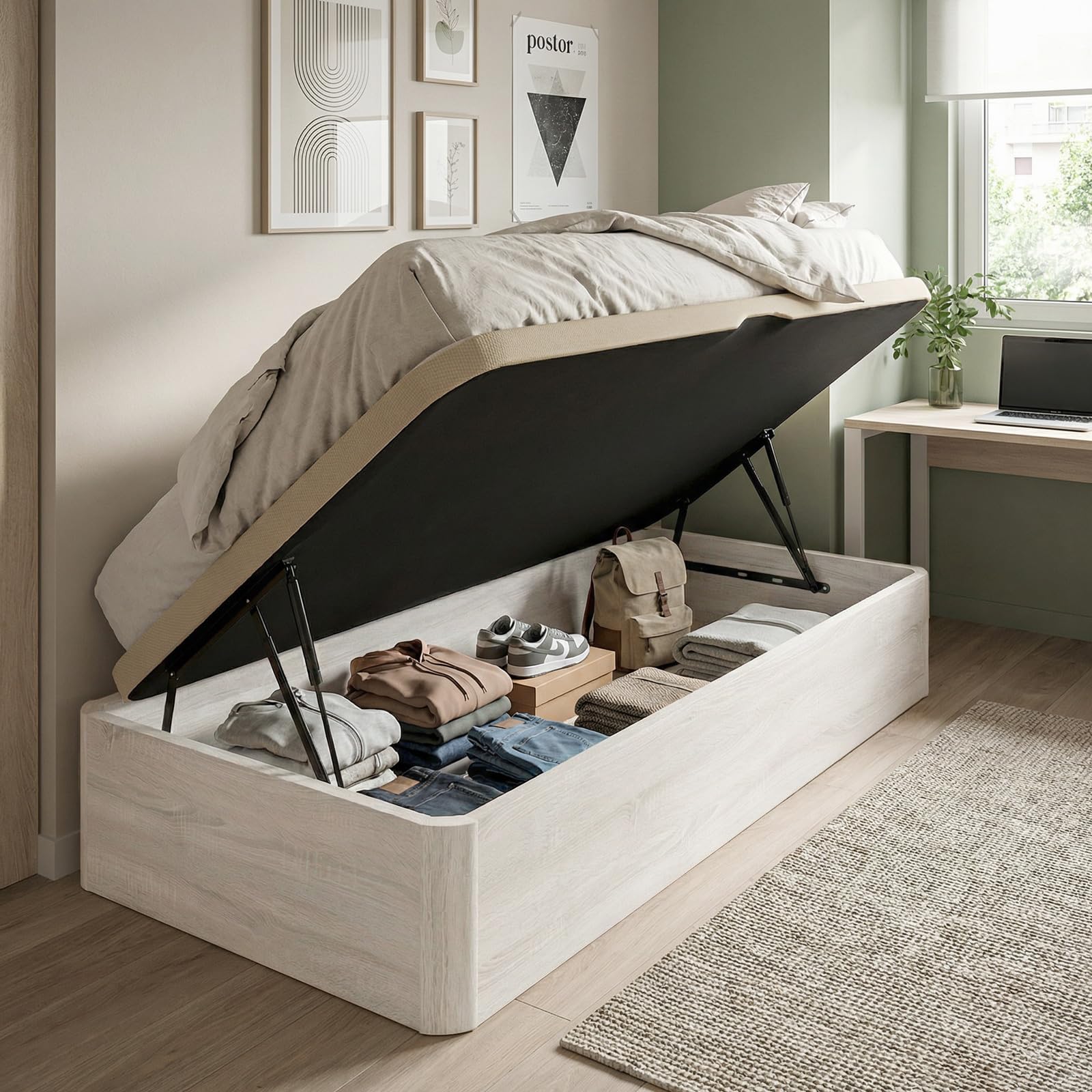 DUÉRMETE ONLINE - Canapé Abatible Lateral 105x190 cm Polar | Gran Capacidad | Estructura Súper Reforzada | Tapa Transpirable 3D | Incluye Subida a Domicilio