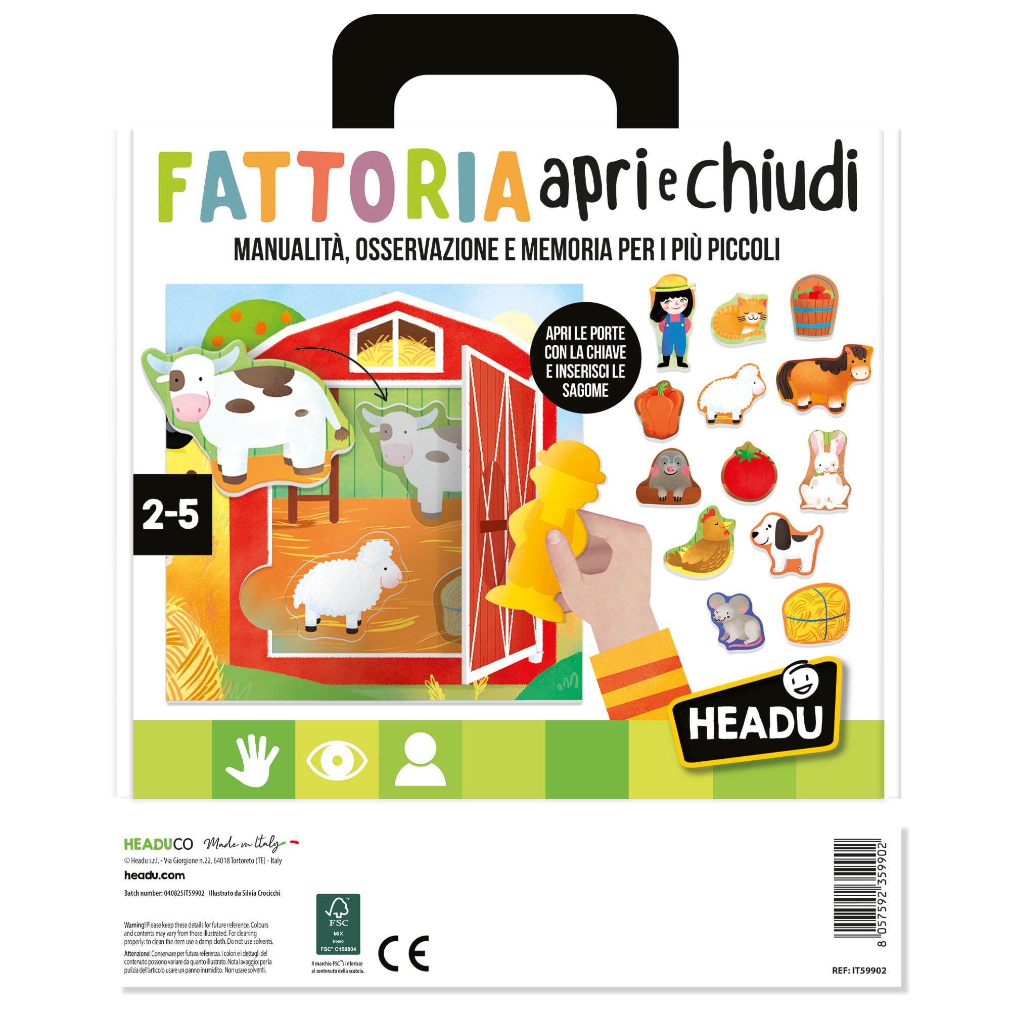 HEADU - Fattoria Apri e Chiudi Montessori - Manualità, Osservazione e Memoria | Giochi Educativi Bambini 2 3 4 Anni, Giochi Montessori, Regalo Bambina 2 anni, Regalo Bambino Natale, Made in Italy