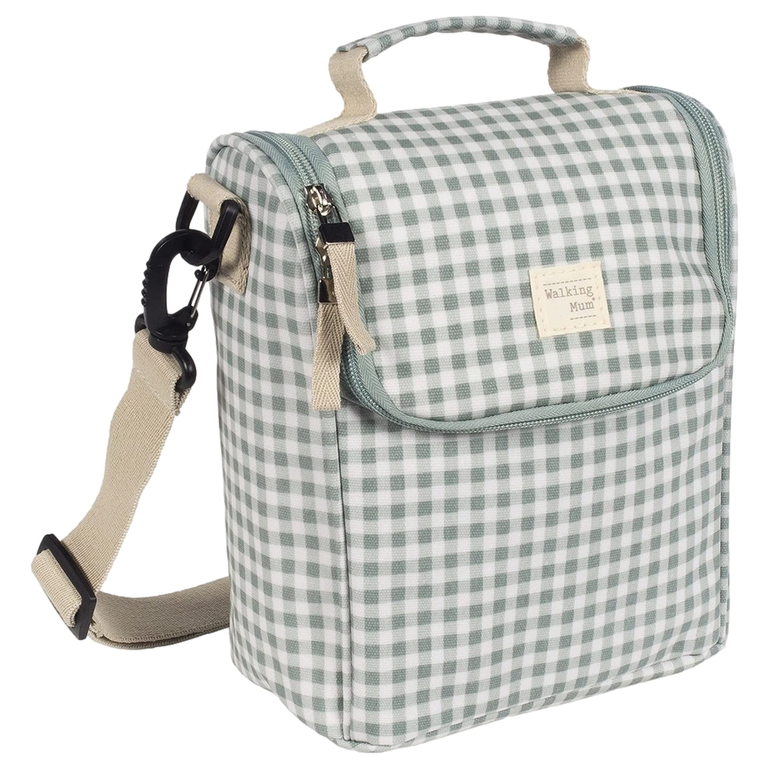 Walking Mum Sac Isotherme pour Aliments pour bébé I Love Vichy Grande capacité Design Polyvalent avec poignée Courte et bandoulière Vert Dimensions 26 x 23 x 12 cm