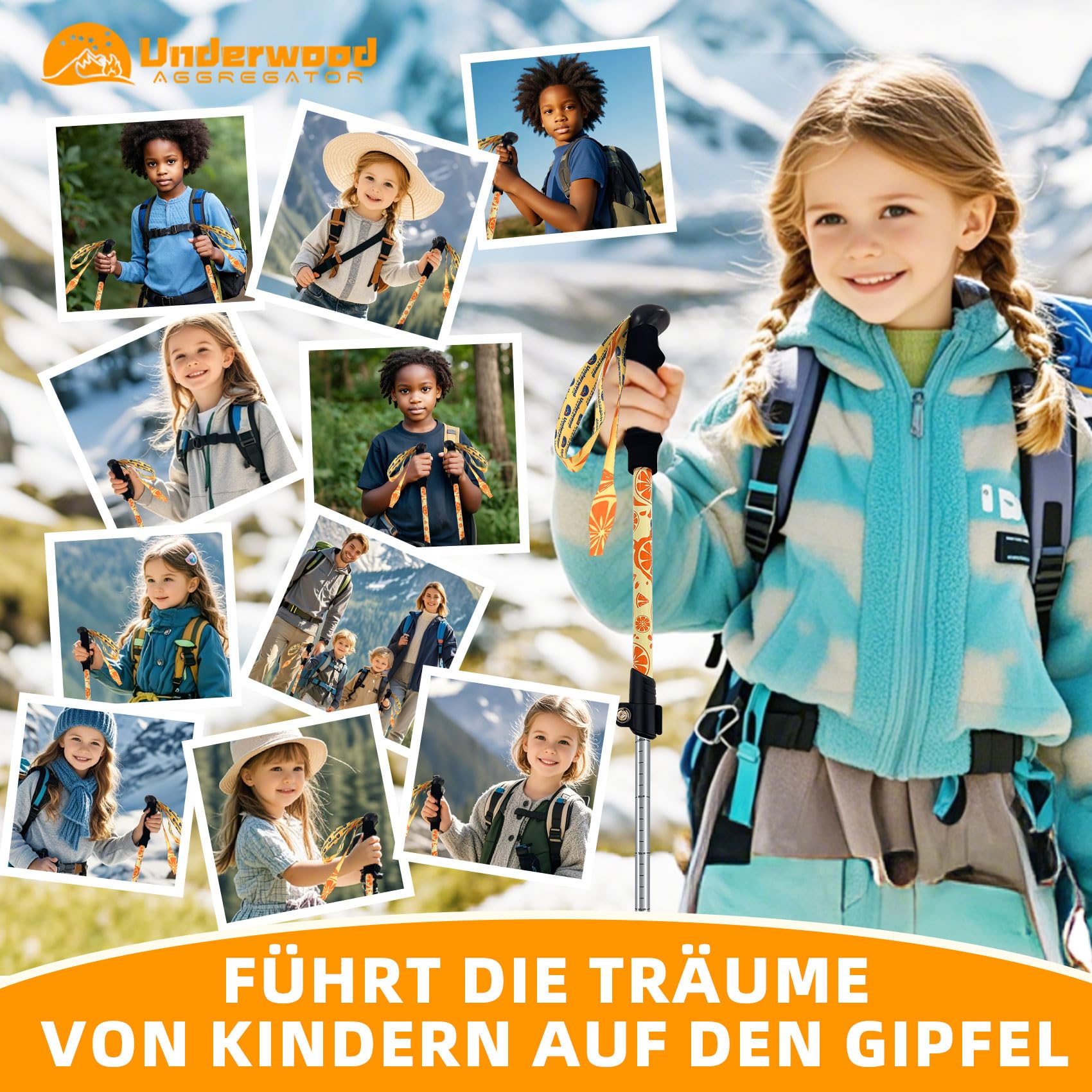 UnderwoodAggregator zusammenklappbare Trekkingstöcke für Kinder – leichte, verstellbare Wanderstöcke, 2er-Pack, zusammenklappbare Aluminiumstöcke für Kinder Wandern/Skifahren (6–12 Jahre)