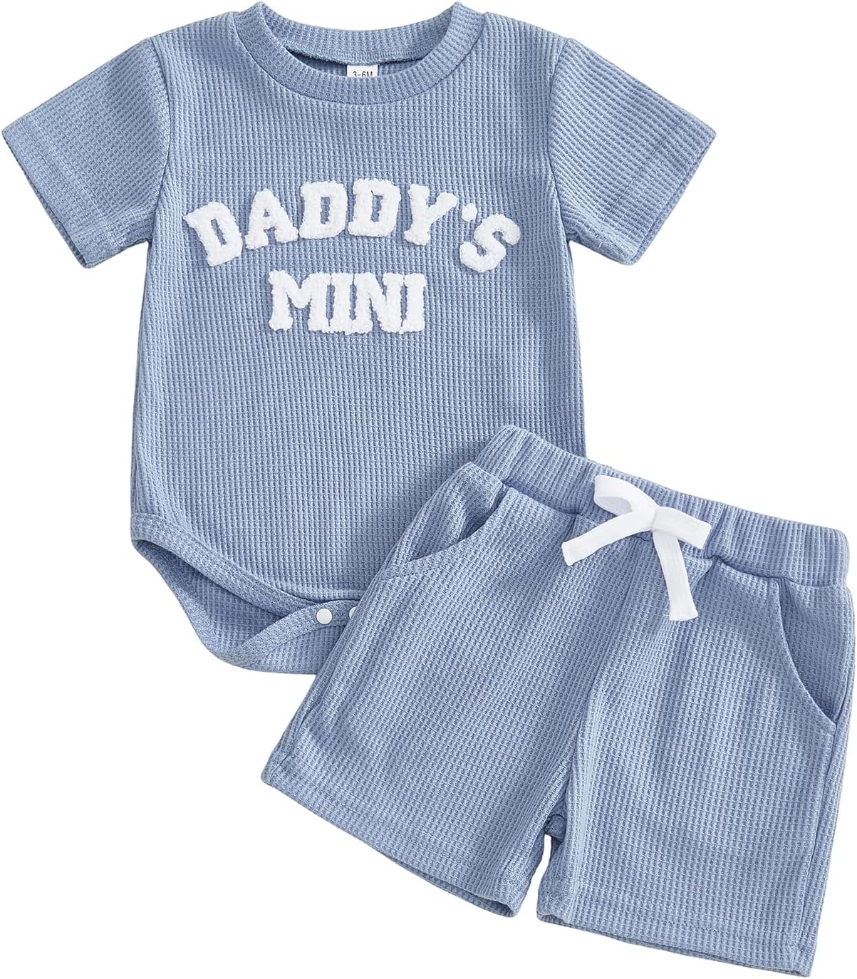 Kupretty Baby Boy Clothes 3 6 12 18 Months Summer Outfit Daddy's Mini Embroidery Waffle Short Sleeve Romper & Shorts Set