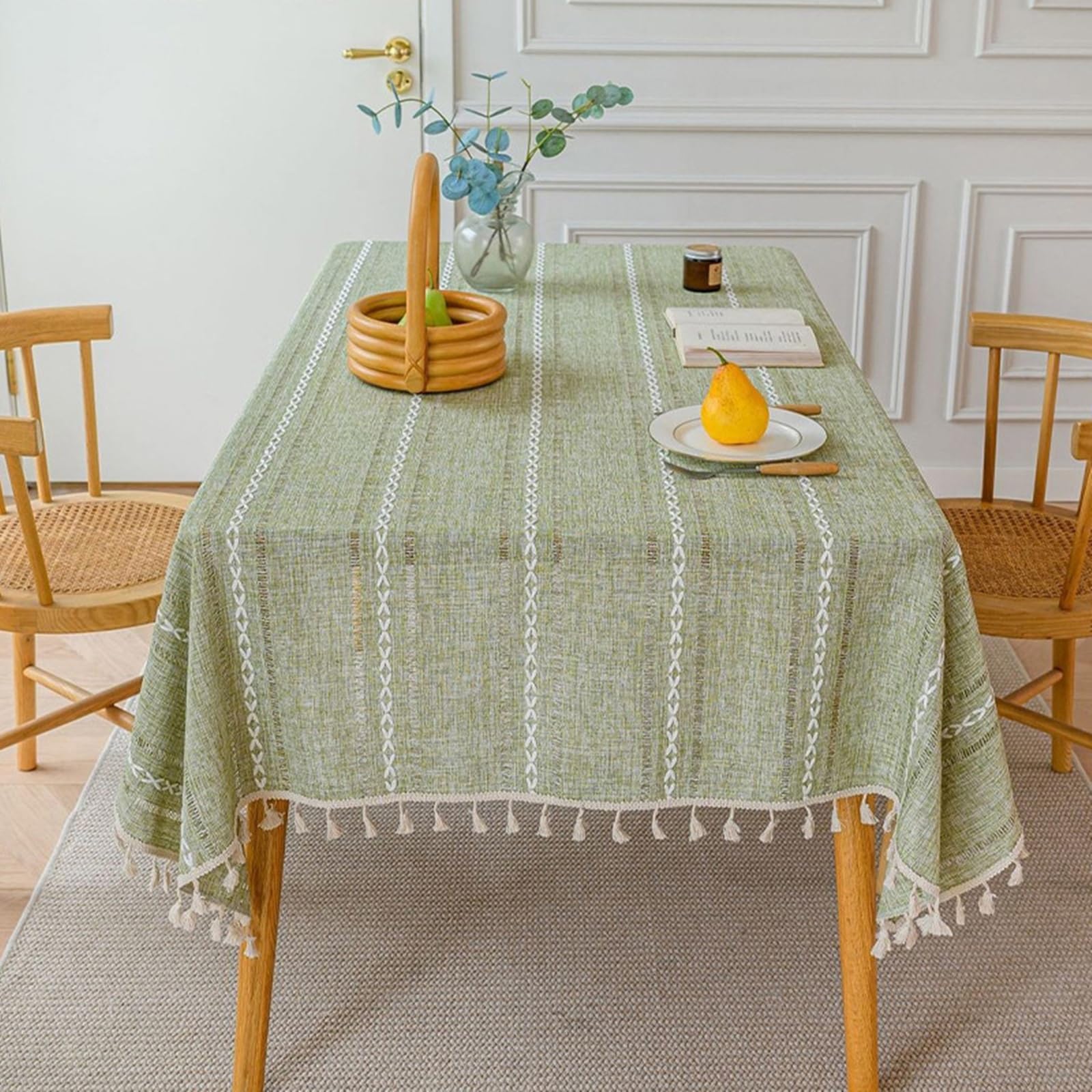 Tischdecke Hochzeit Rechteckig 140x260 cm, Leinenoptik zum Stickerei