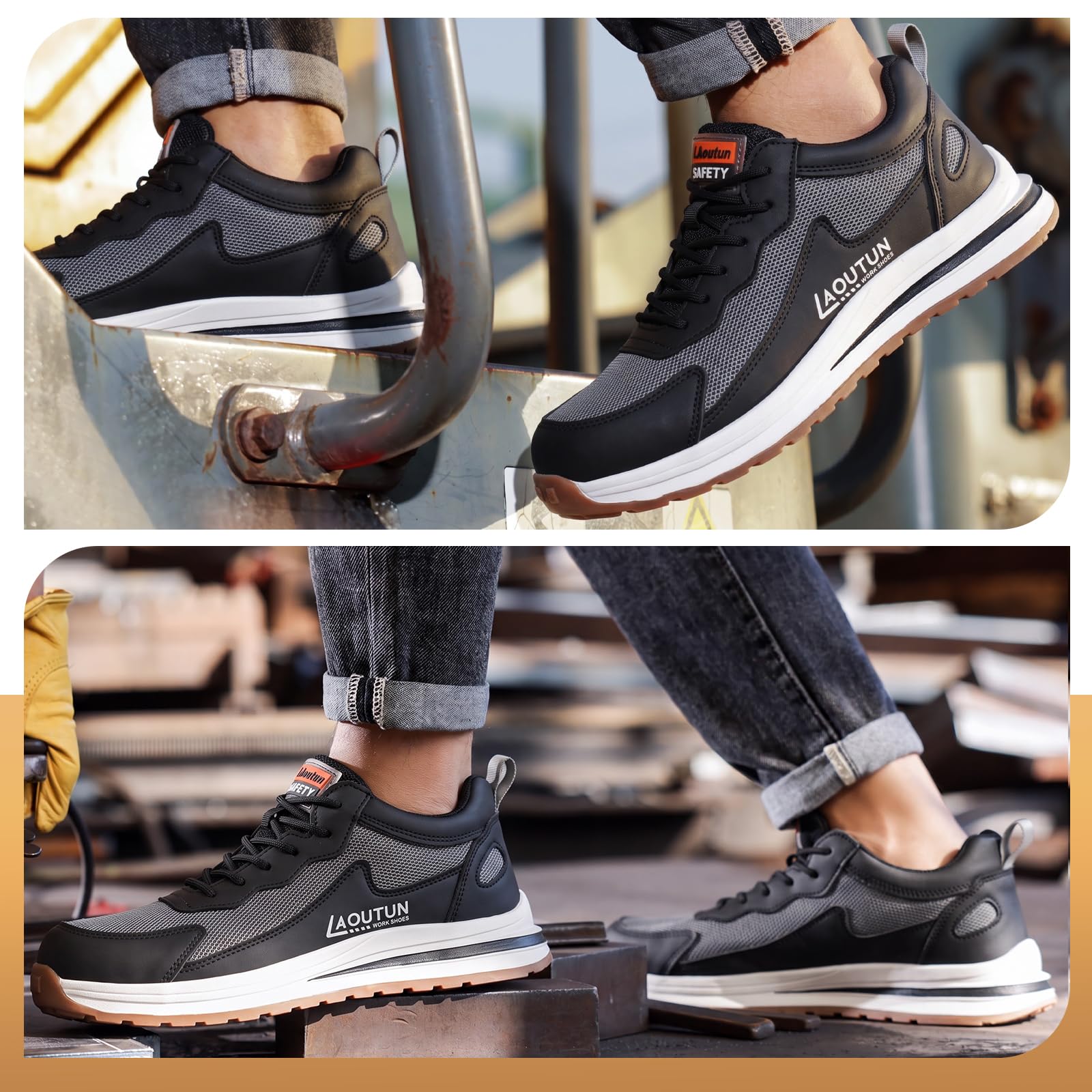 LAoutun Zapatillas de seguridad para hombre, con puntera de acero